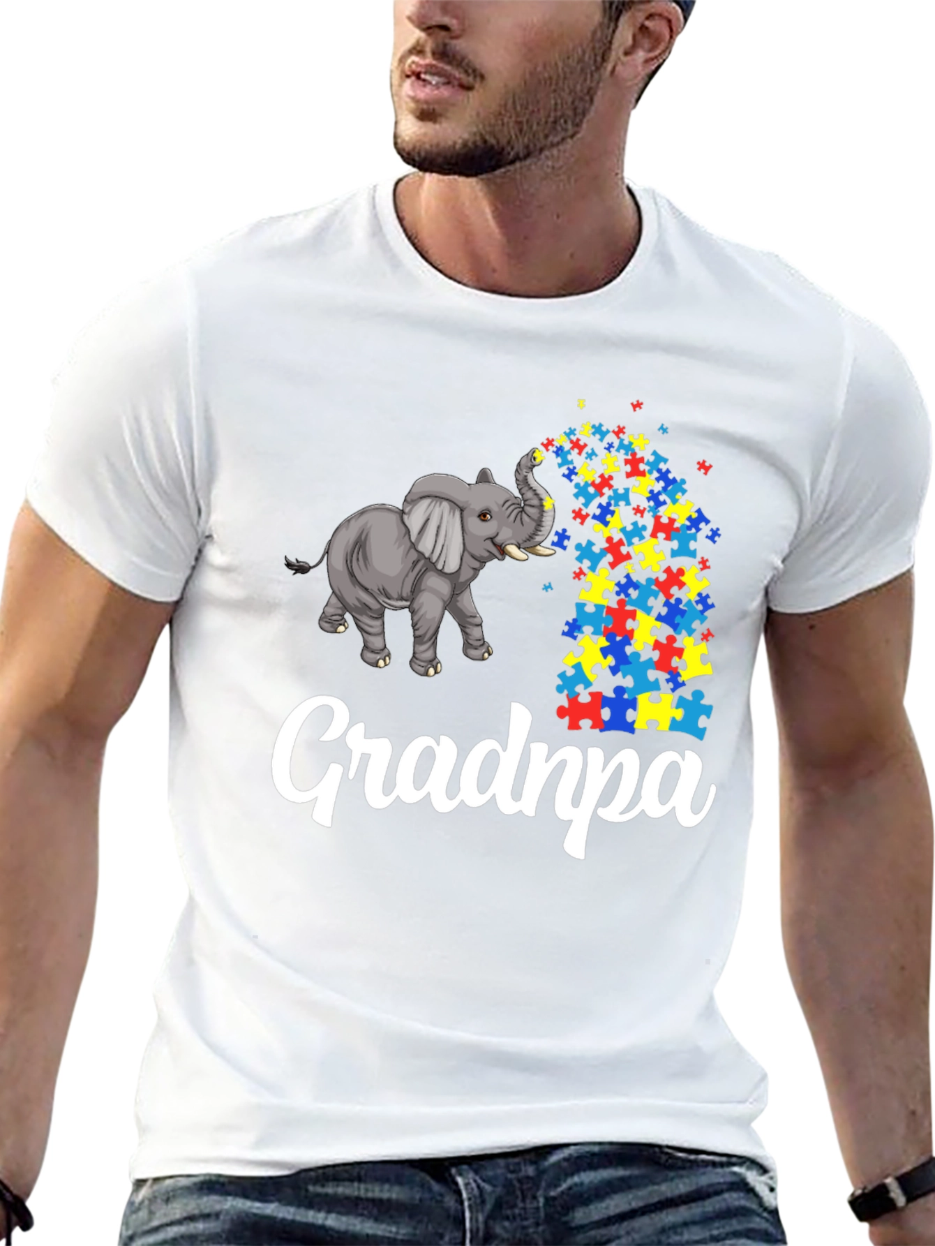 Autism Awareness Grandpa T-Shirt Puzzle Elephant