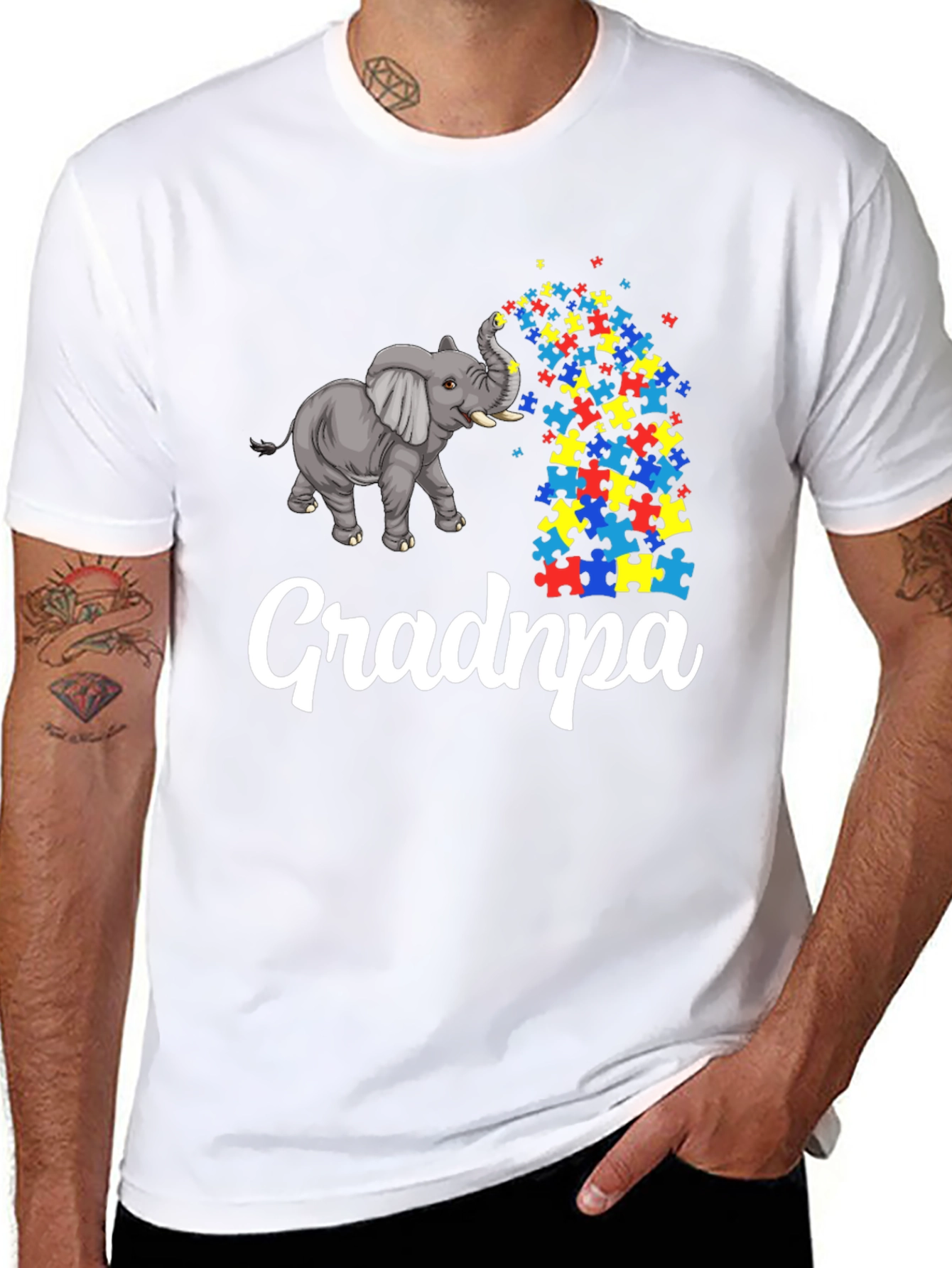 Autism Awareness Grandpa T-Shirt Puzzle Elephant