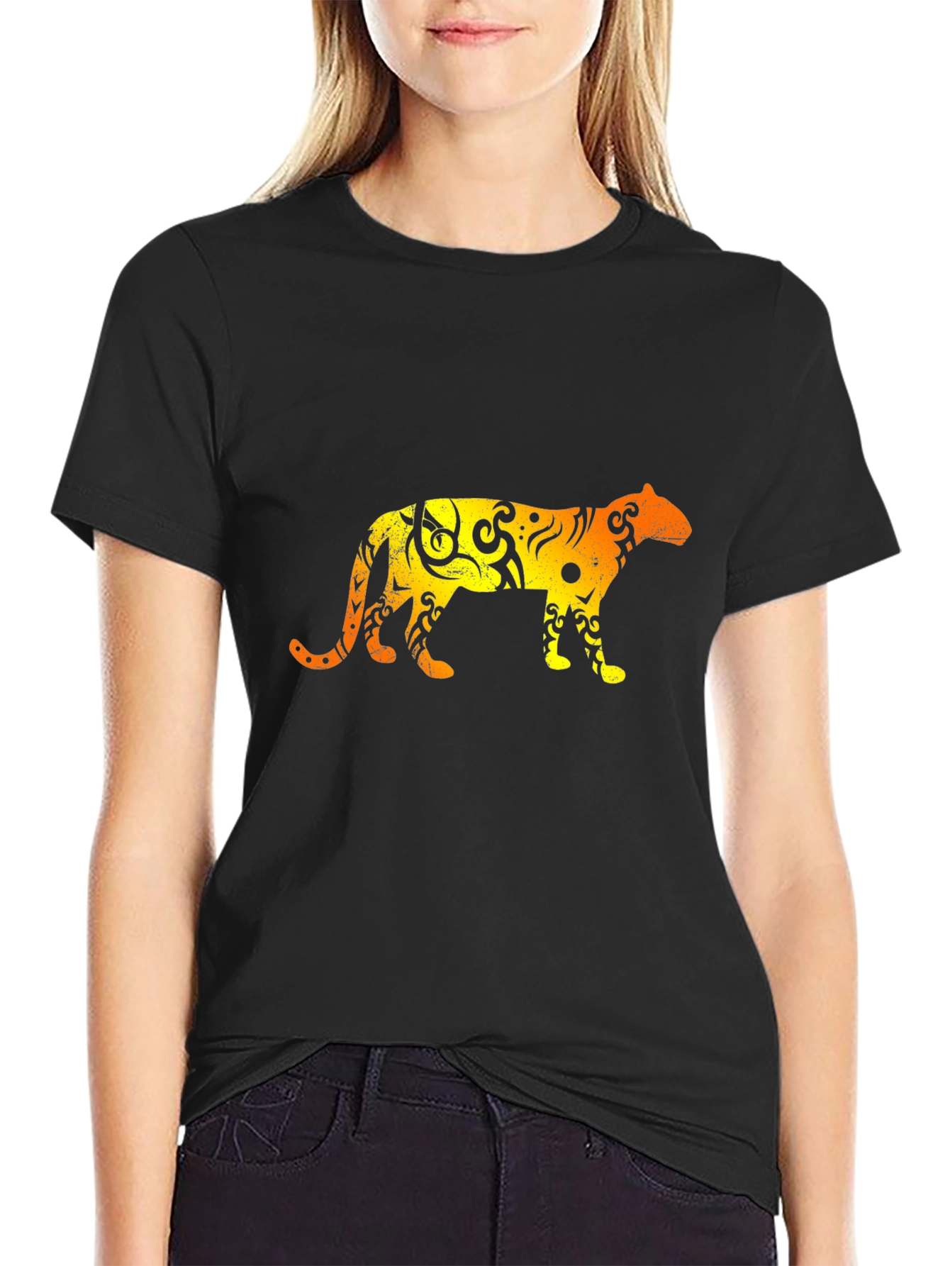 Tribal Jaguar Graphic T-Shirt - Black