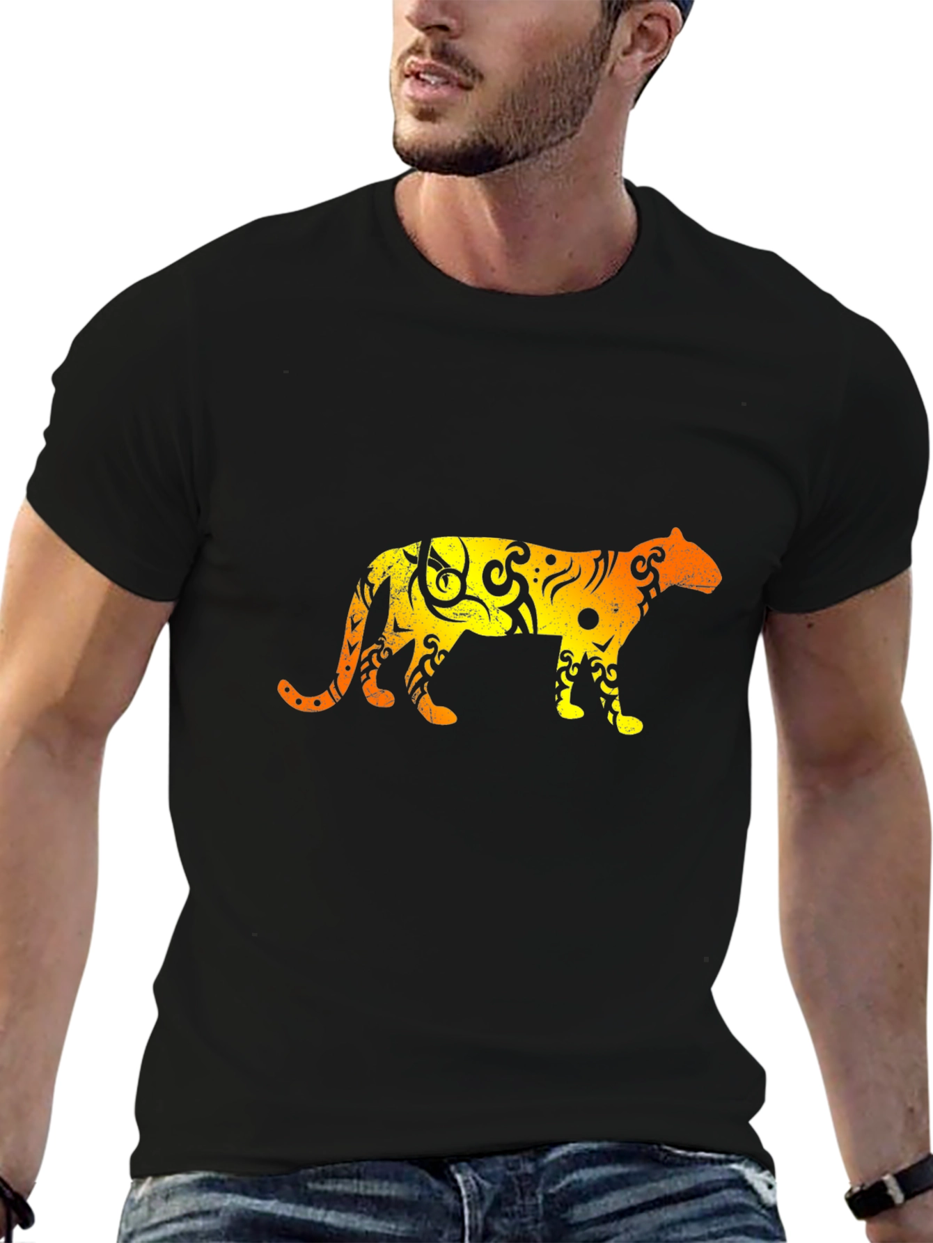 Tribal Jaguar Graphic T-Shirt - Black