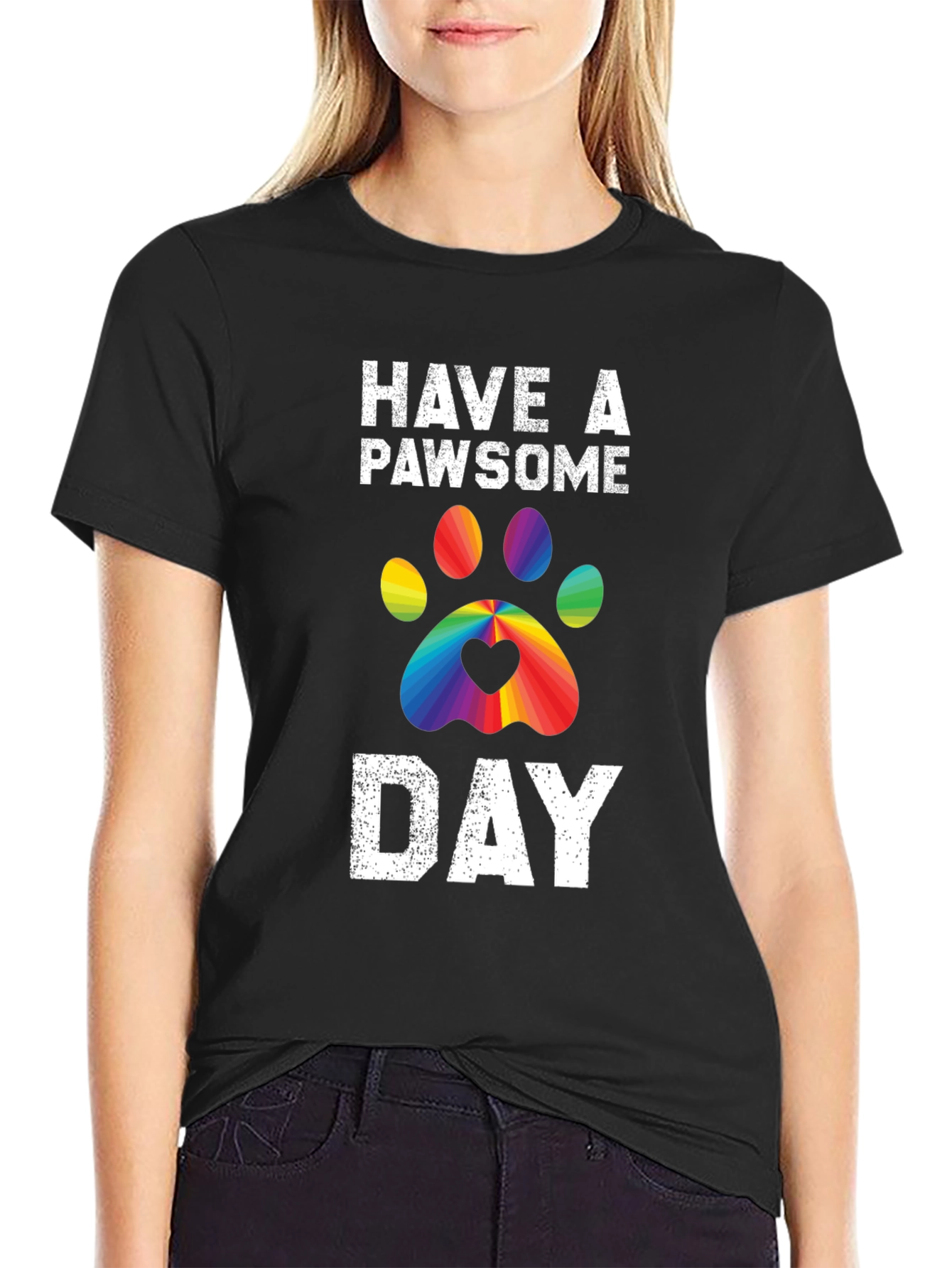 Pawsome Day T-Shirt - Rainbow Paw Print