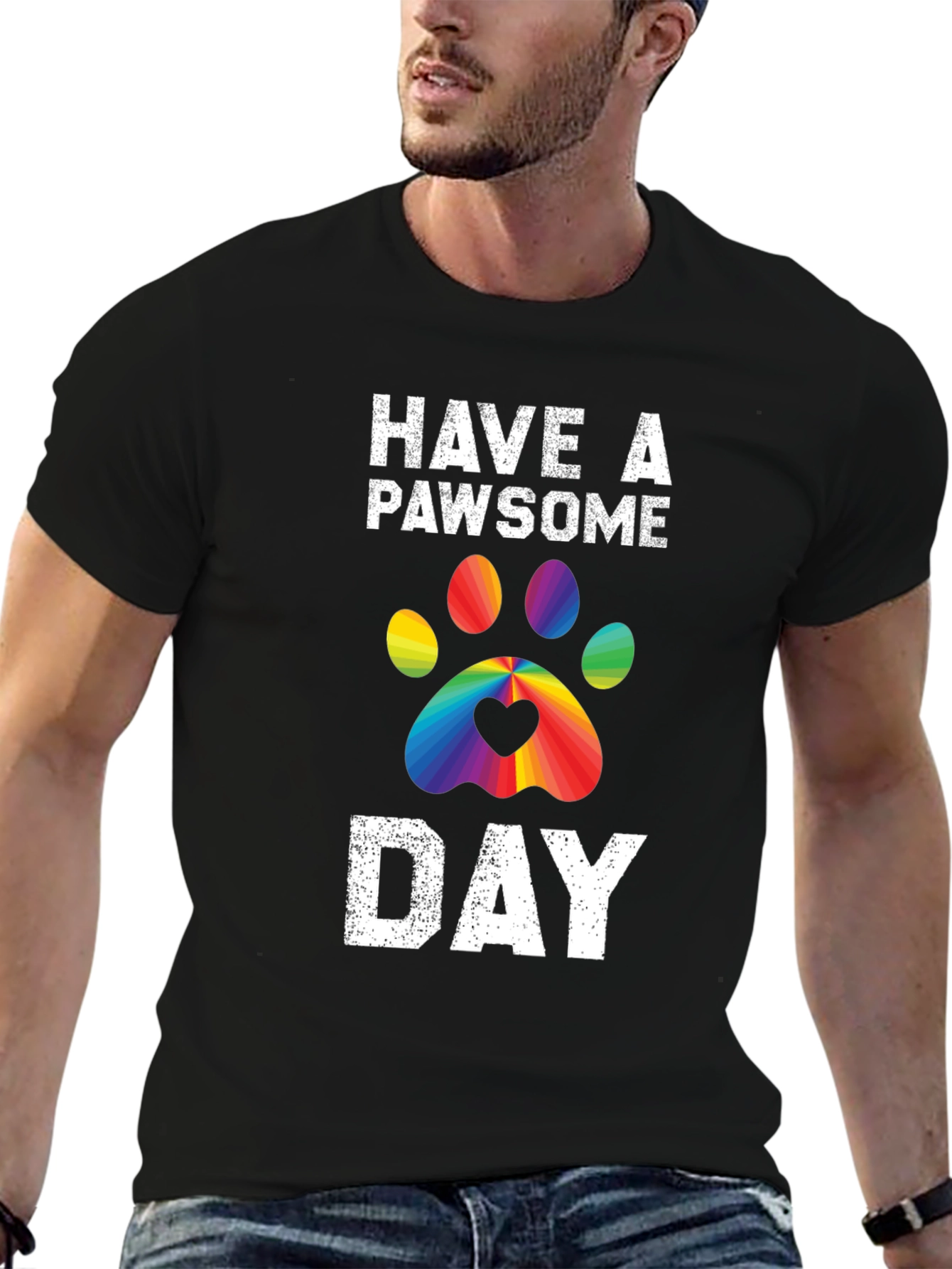Pawsome Day T-Shirt - Rainbow Paw Print