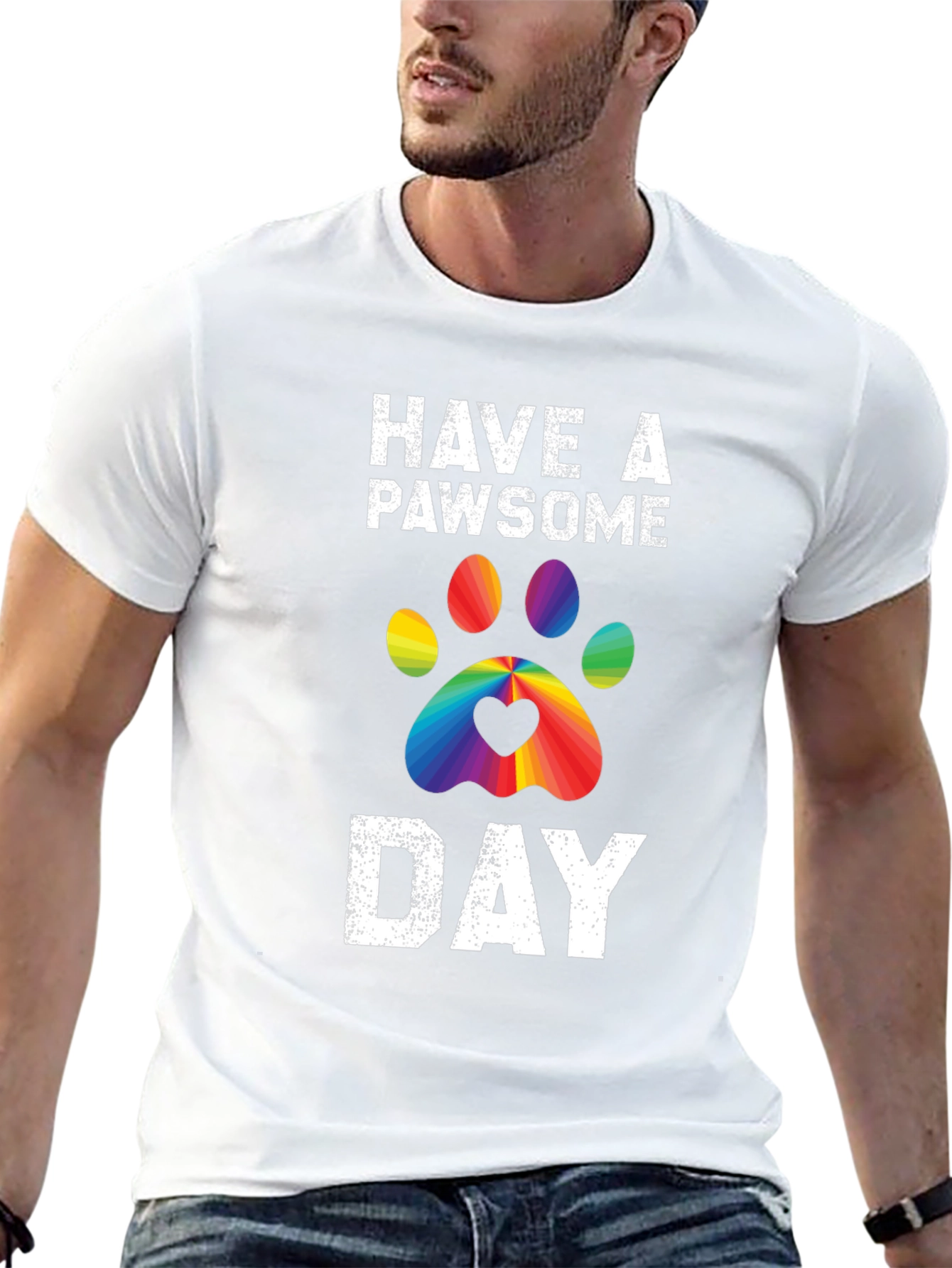 Pawsome Day T-Shirt - Rainbow Paw Print