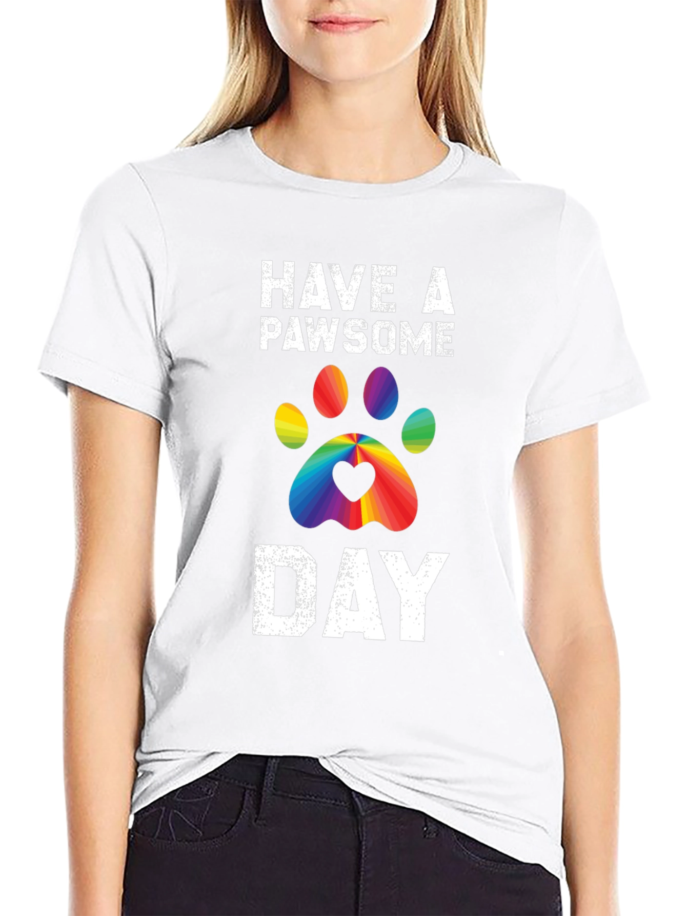 Pawsome Day T-Shirt - Rainbow Paw Print