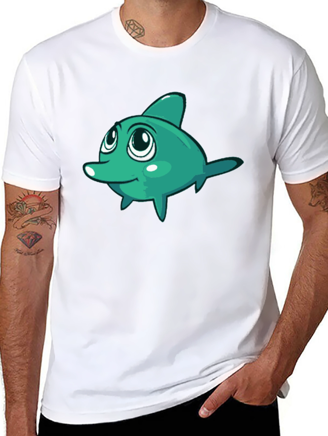 Cute Cartoon Fish Graphic Black T-Shirt
