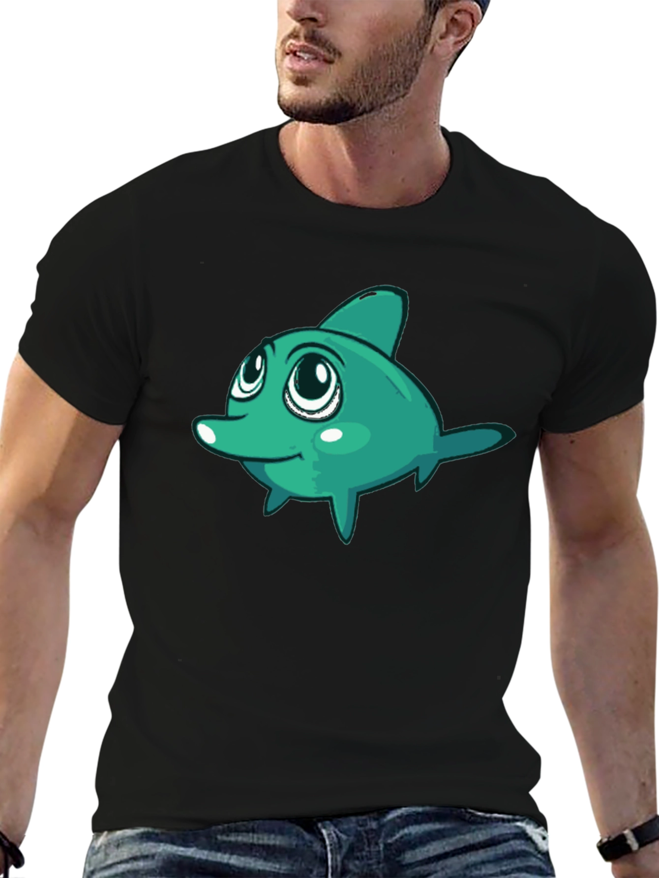 Cute Cartoon Fish Graphic Black T-Shirt