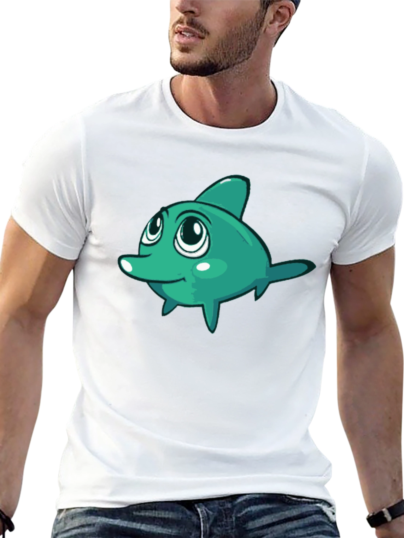 Cute Cartoon Fish Graphic Black T-Shirt