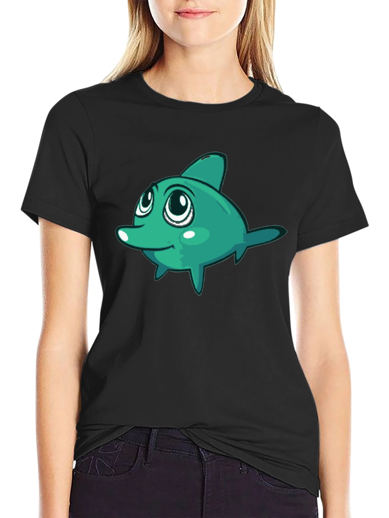 Cute Cartoon Fish Graphic Black T-Shirt