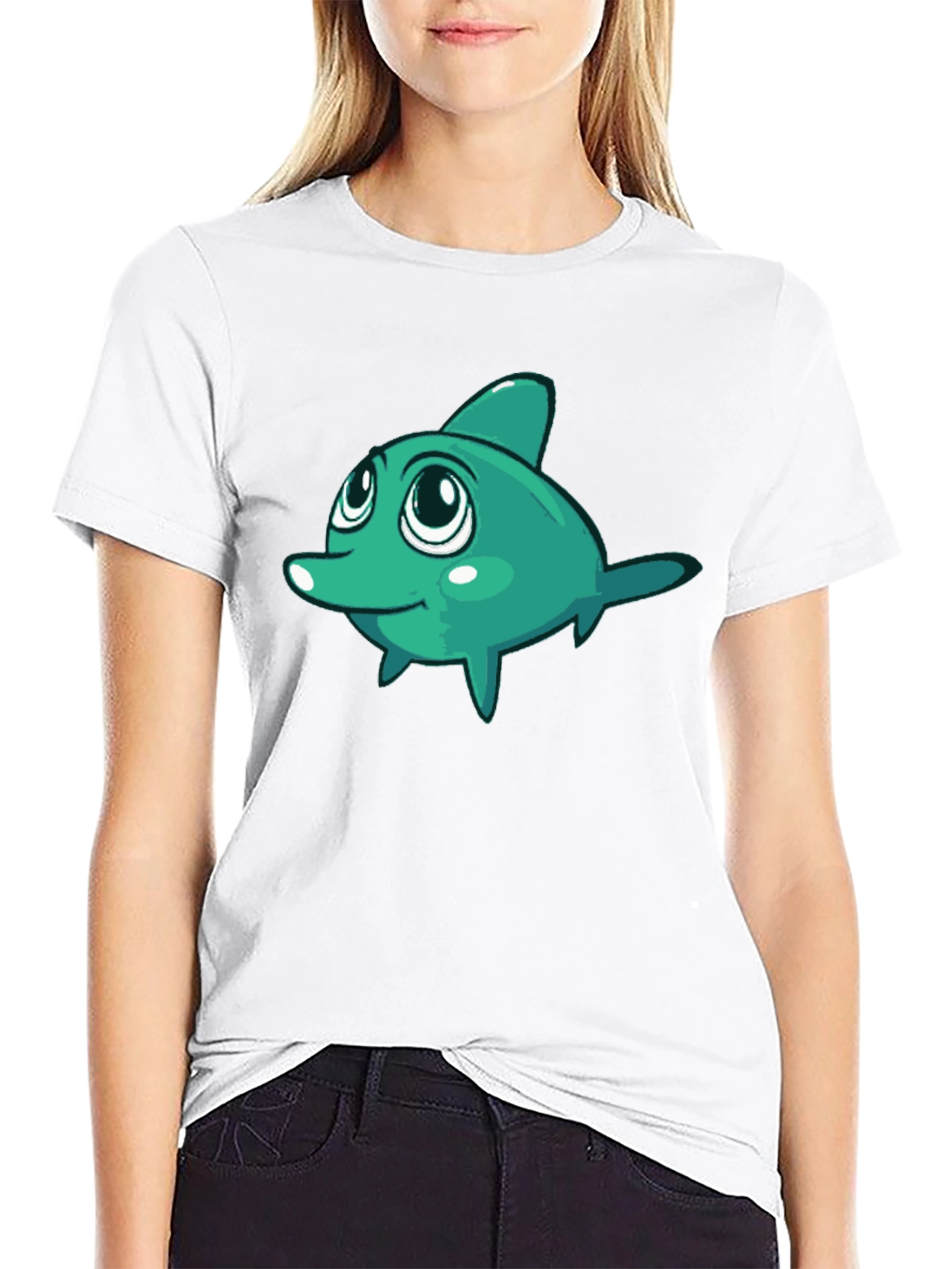 Cute Cartoon Fish Graphic Black T-Shirt