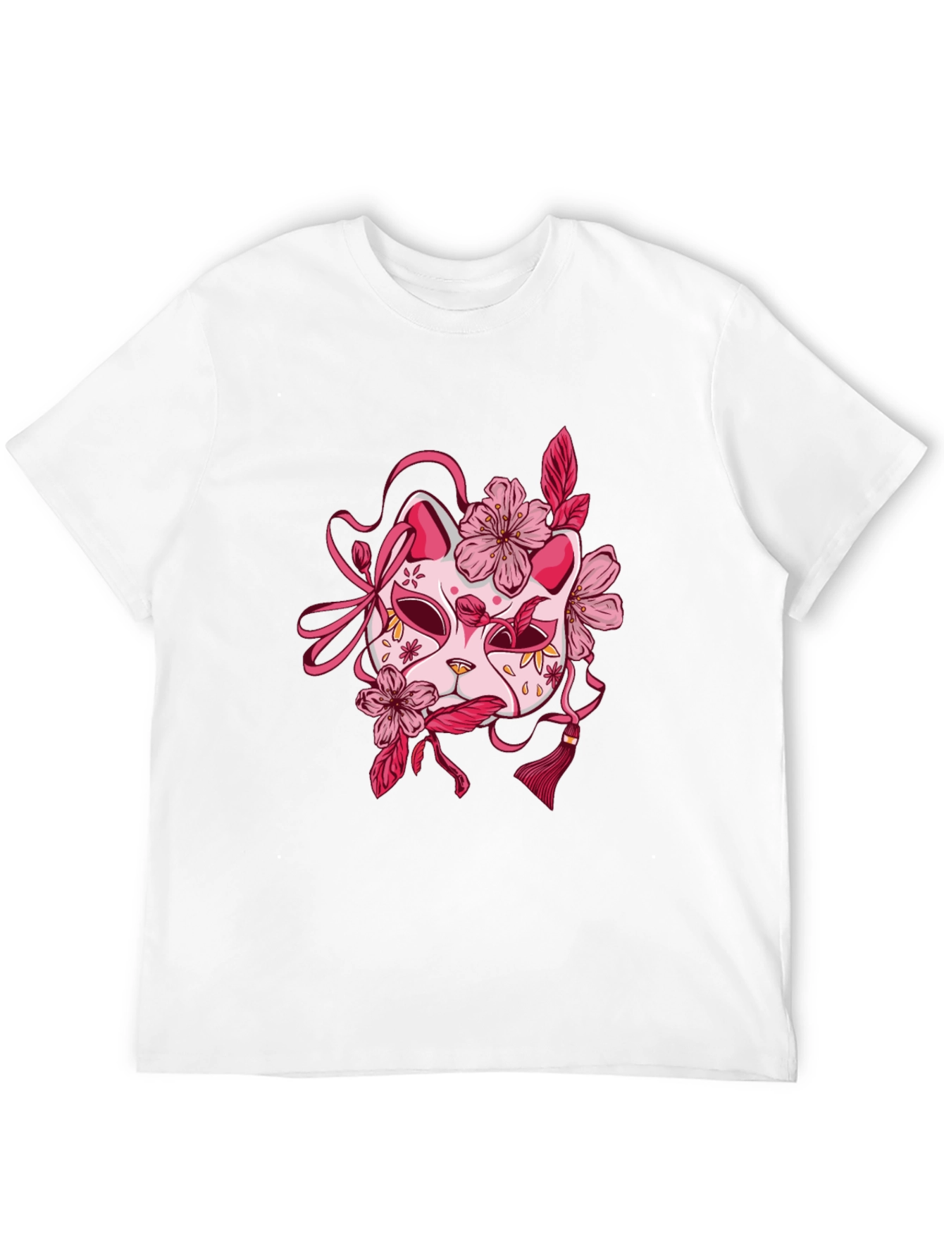 Floral Kitsune Mask Graphic Tee - Black