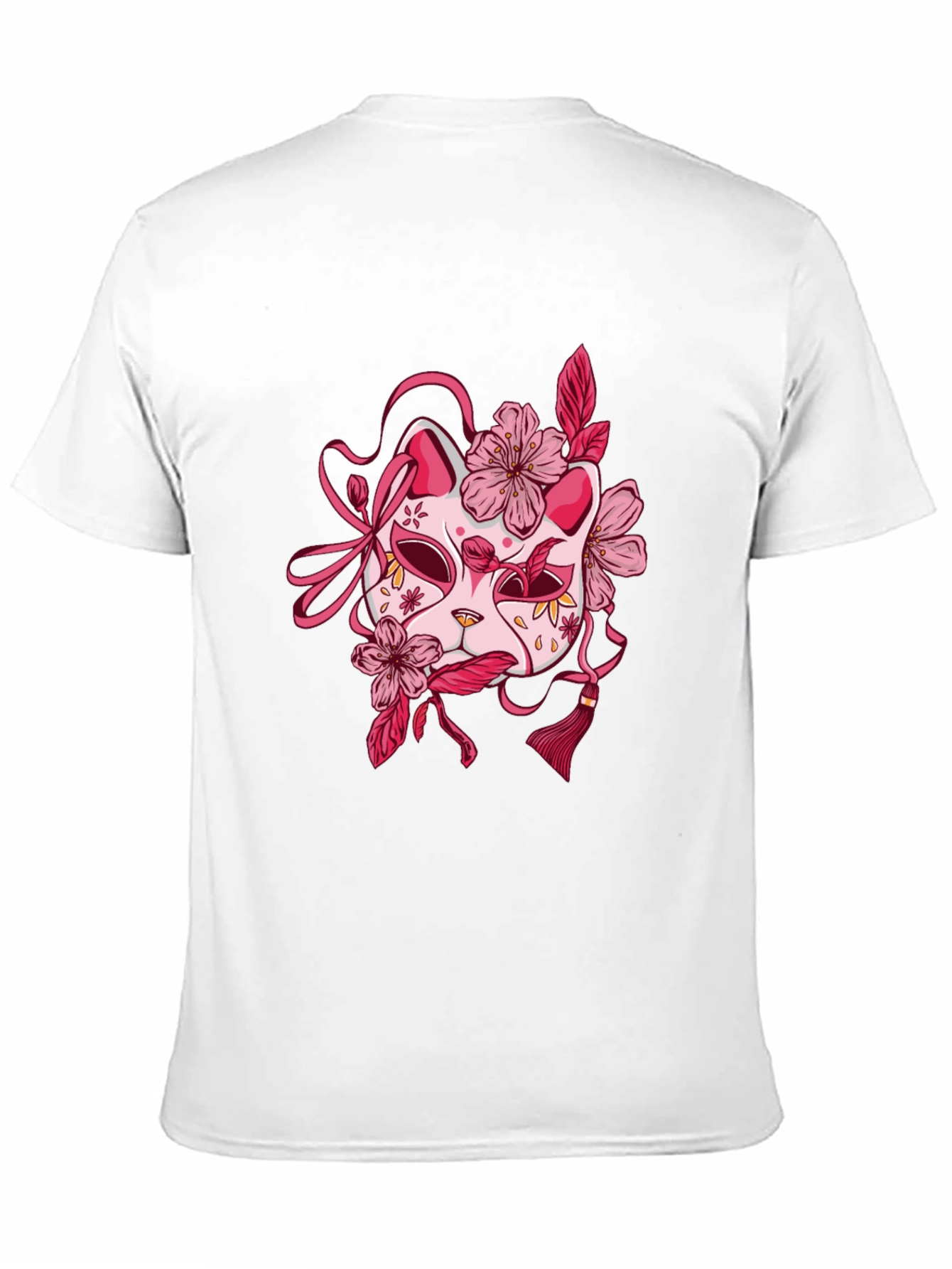 Floral Kitsune Mask Graphic Tee - Black