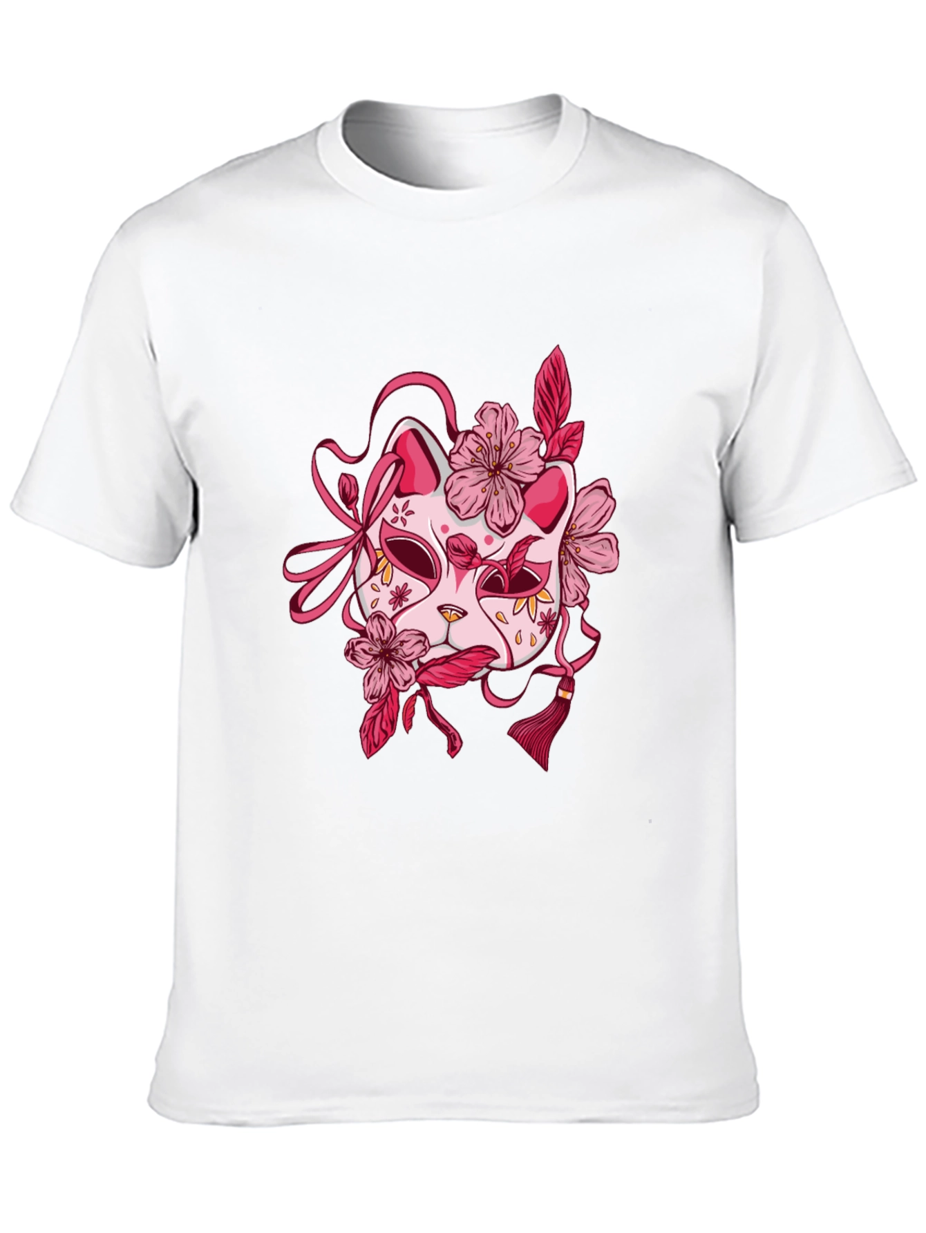 Floral Kitsune Mask Graphic Tee - Black