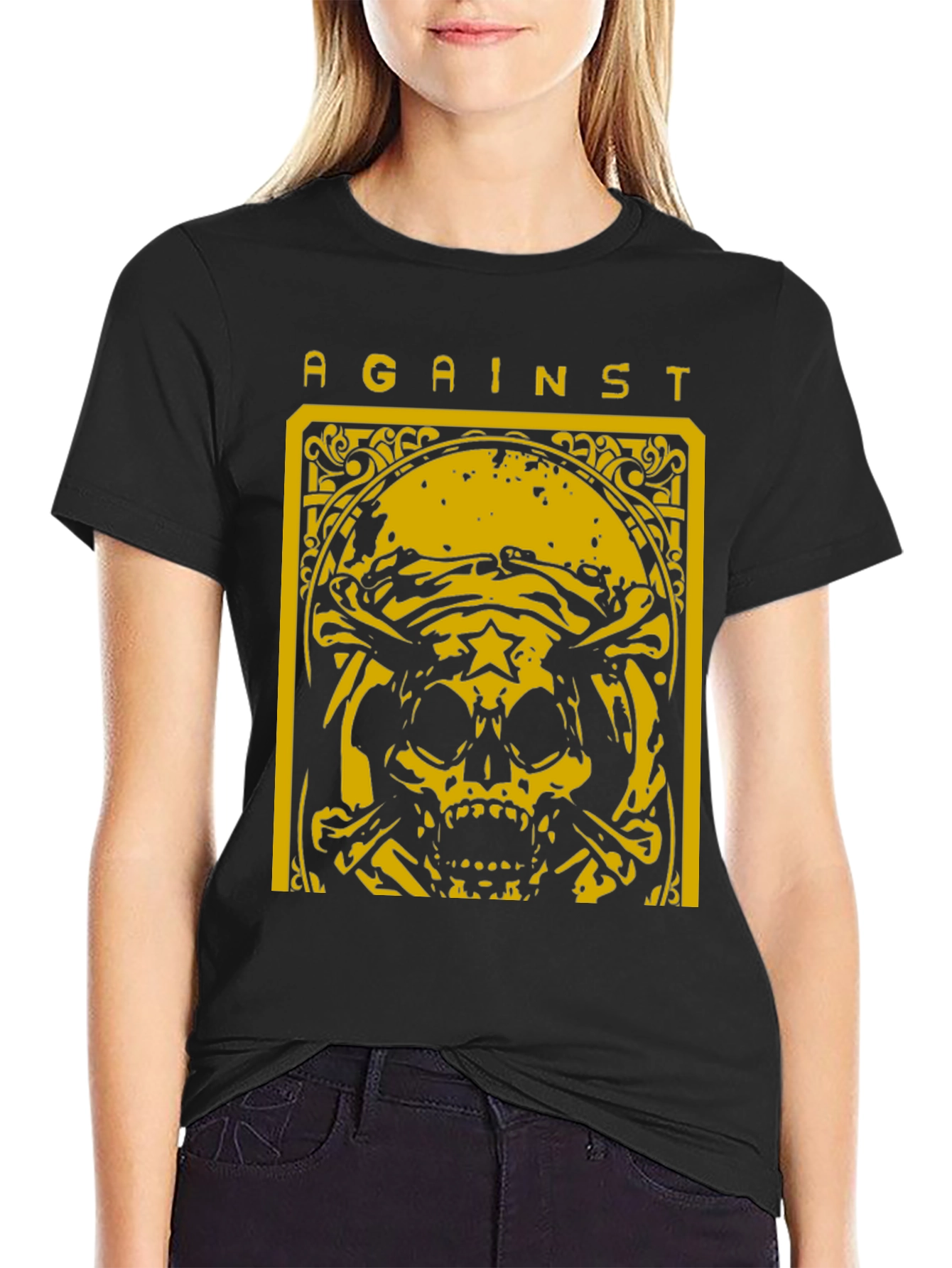 Against Skull Graphic T-Shirt - Black