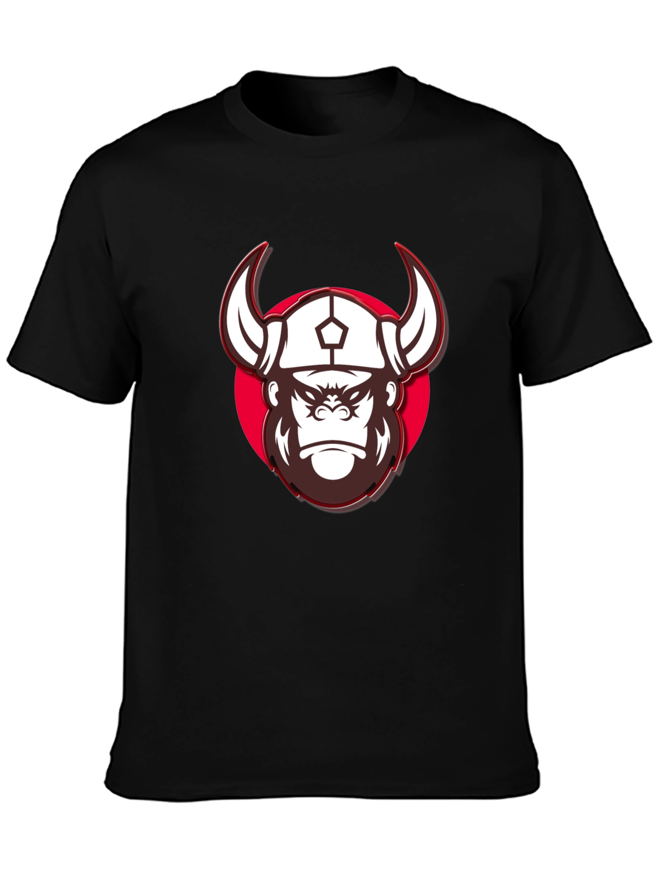 Viking Gorilla Graphic Print Black T-Shirt
