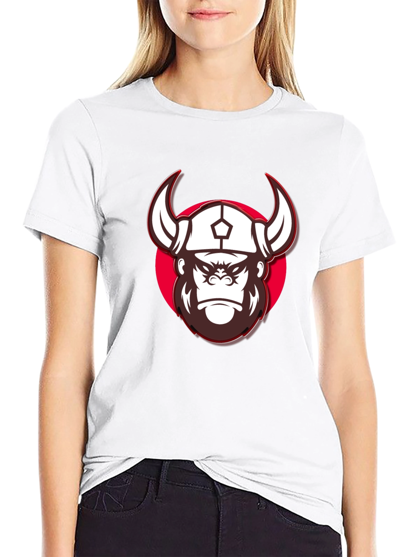 Viking Gorilla Graphic Print Black T-Shirt