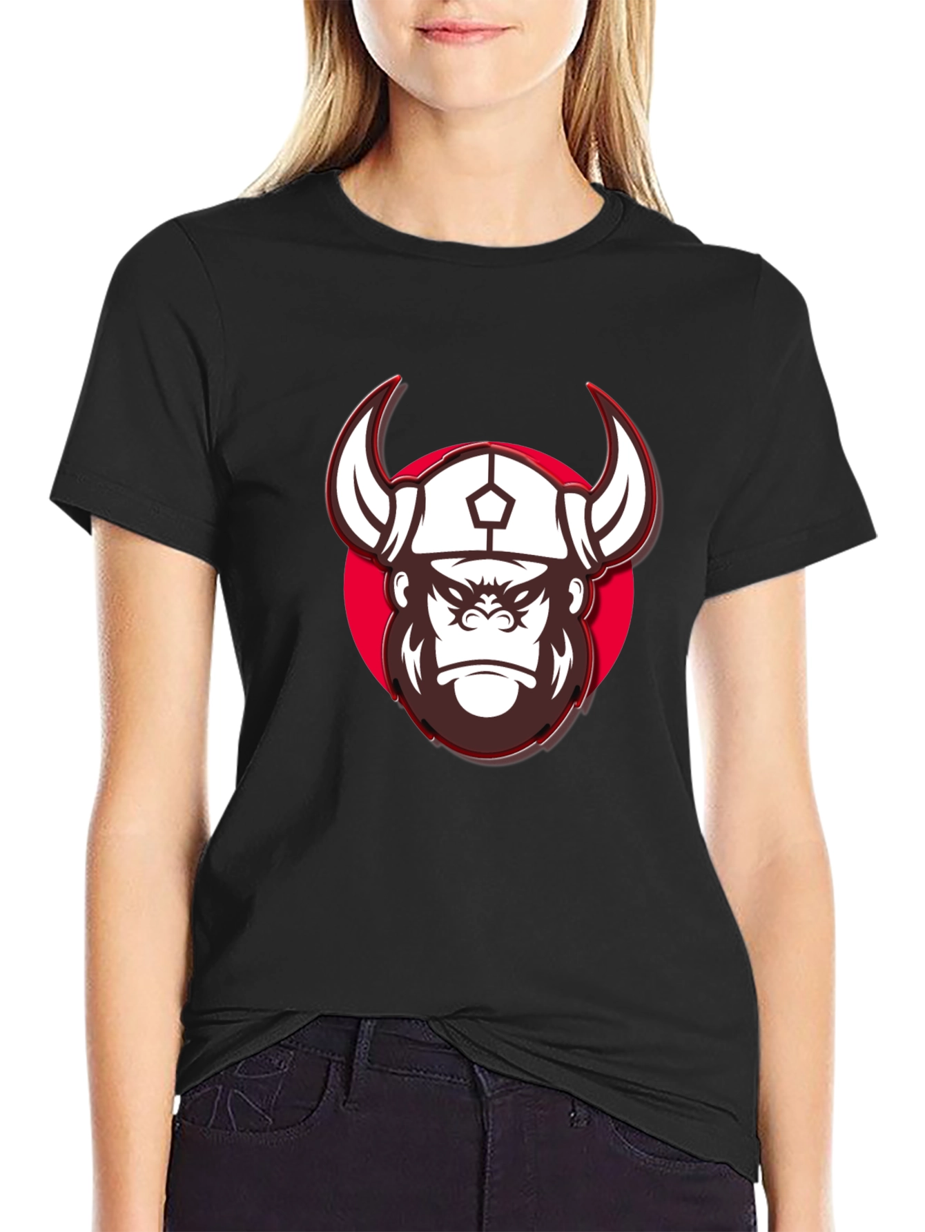 Viking Gorilla Graphic Print Black T-Shirt