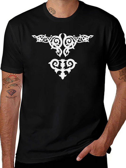 Elegant Black T-Shirt with White Ornamental Design