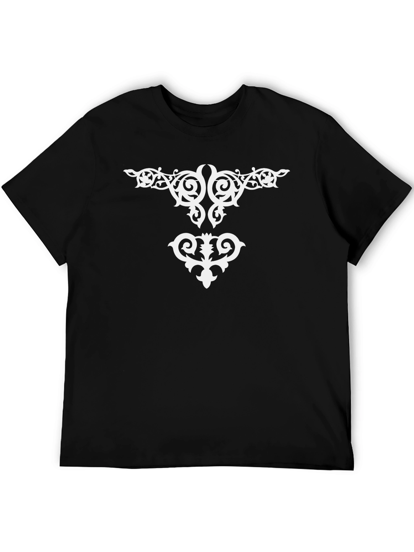 Elegant Black T-Shirt with White Ornamental Design