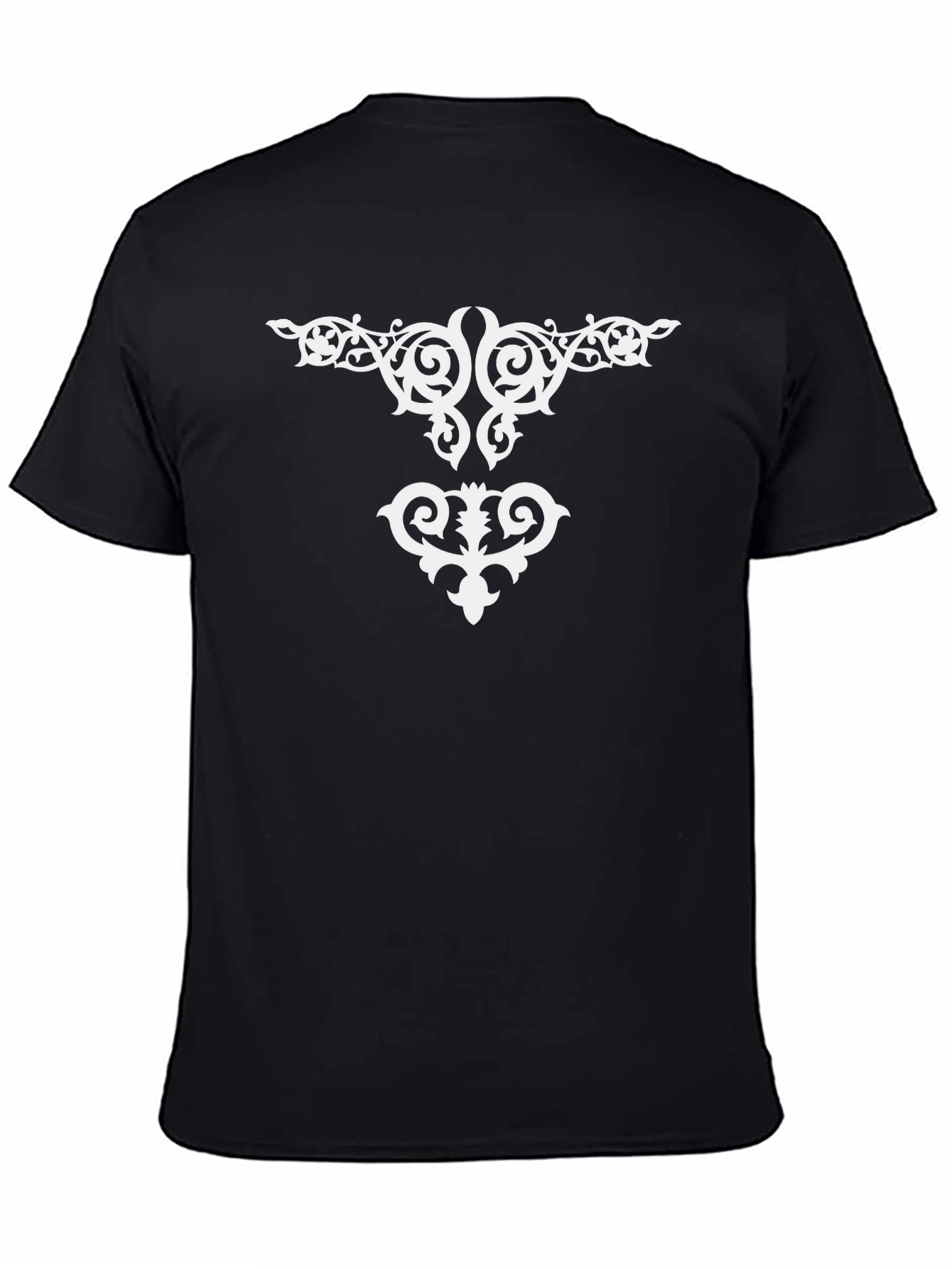Elegant Black T-Shirt with White Ornamental Design