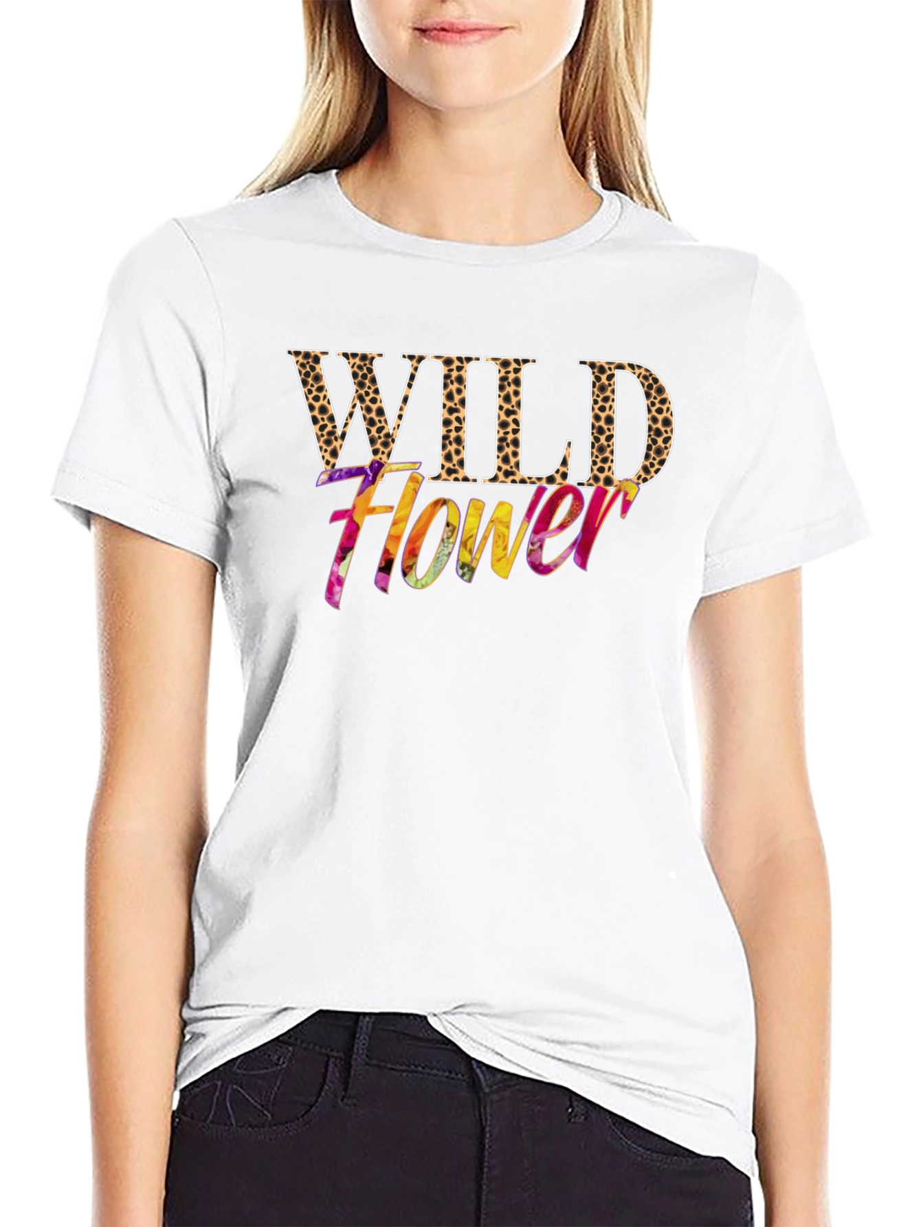 Wild Flower Leopard Print Graphic Tee - Black