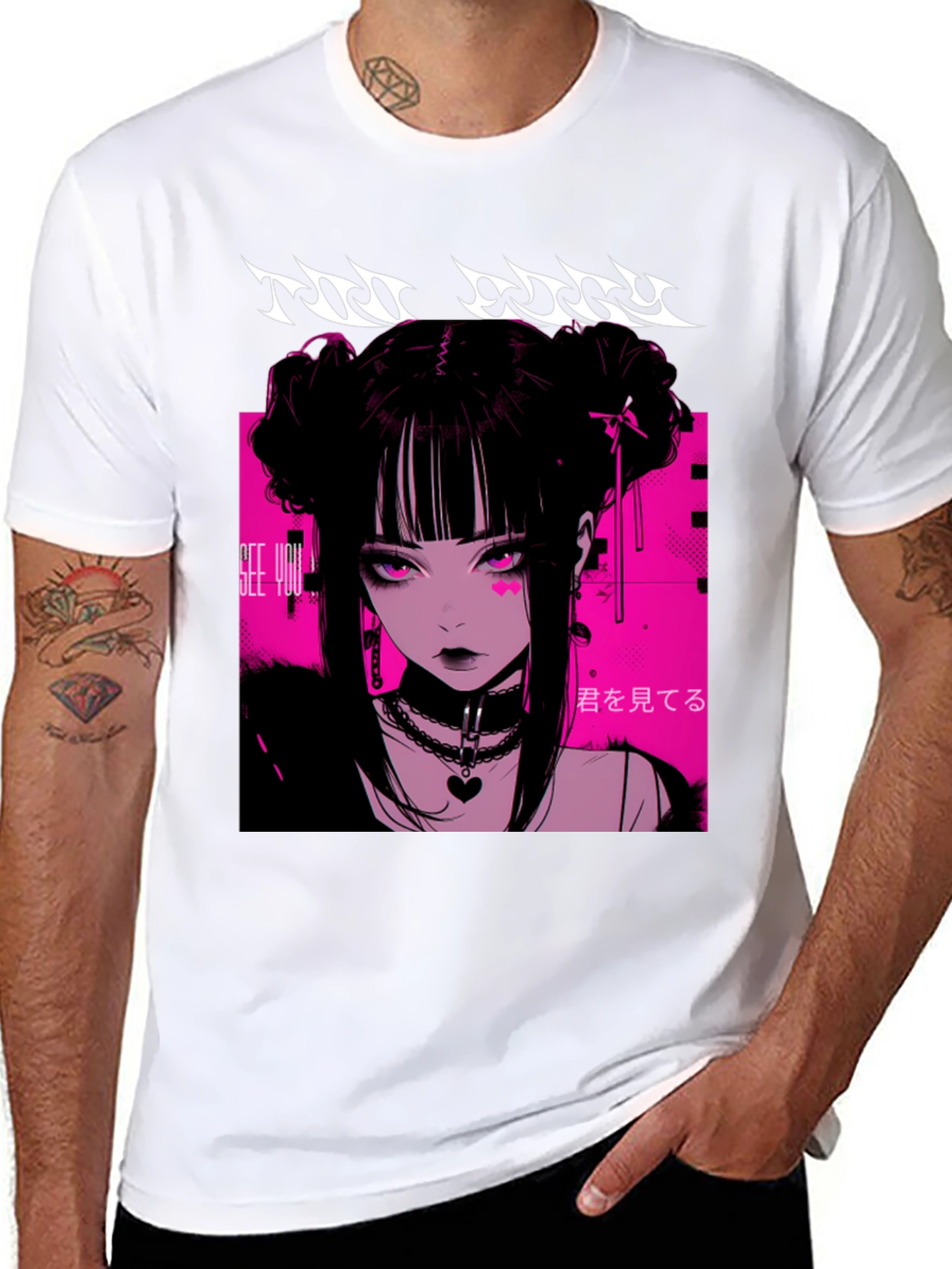 Anime Girl Graphic Tee - Black