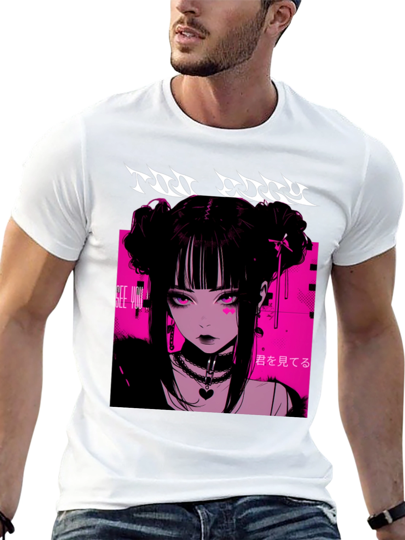 Anime Girl Graphic Tee - Black