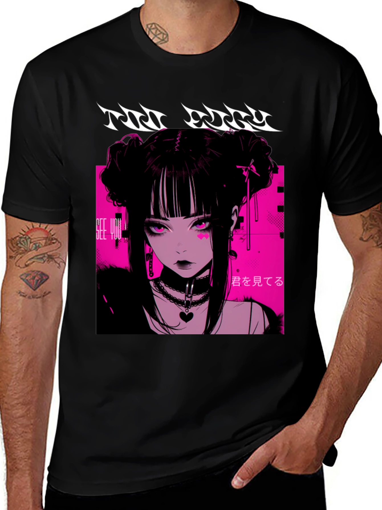 Anime Girl Graphic Tee - Black