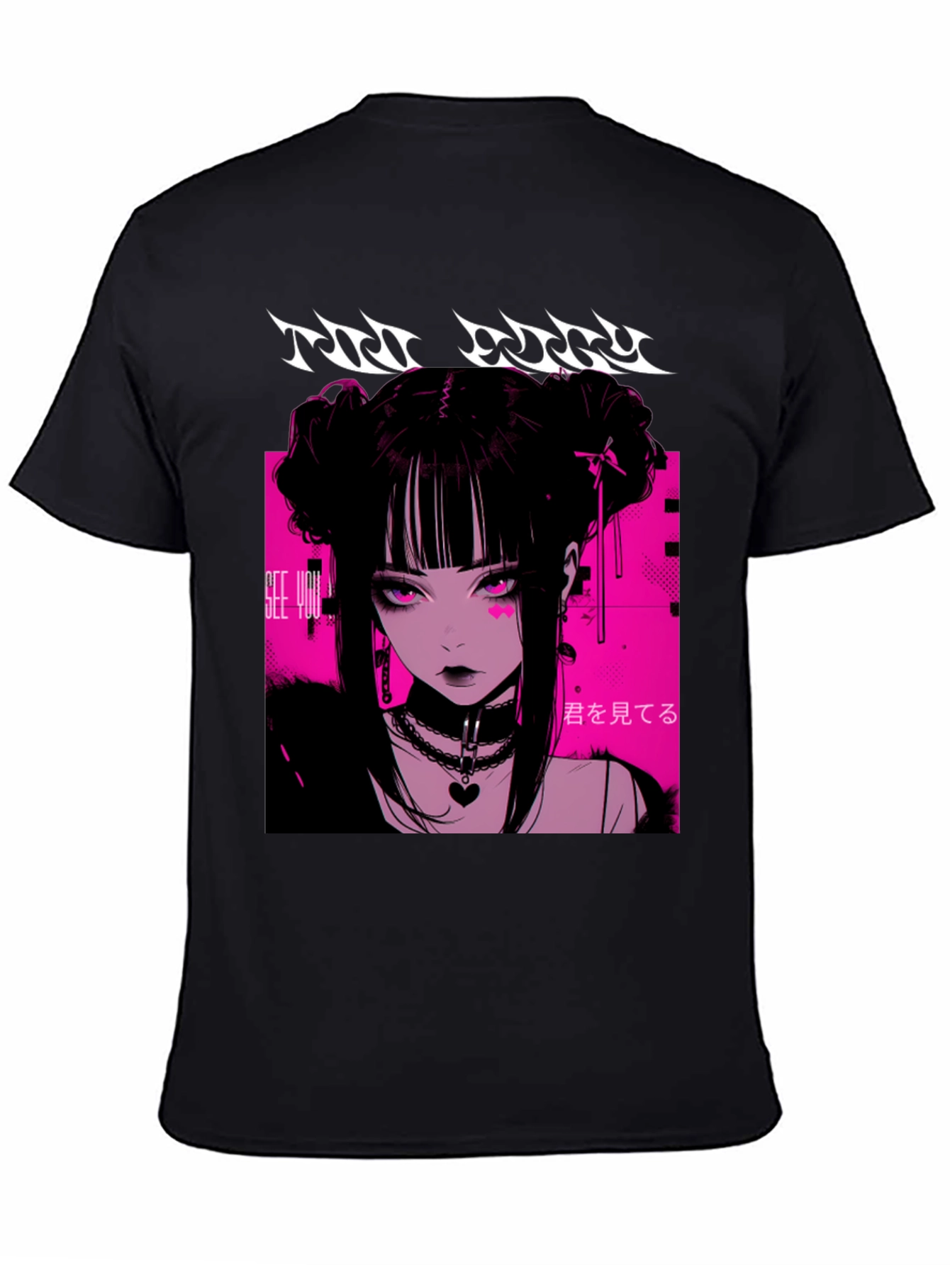 Anime Girl Graphic Tee - Black