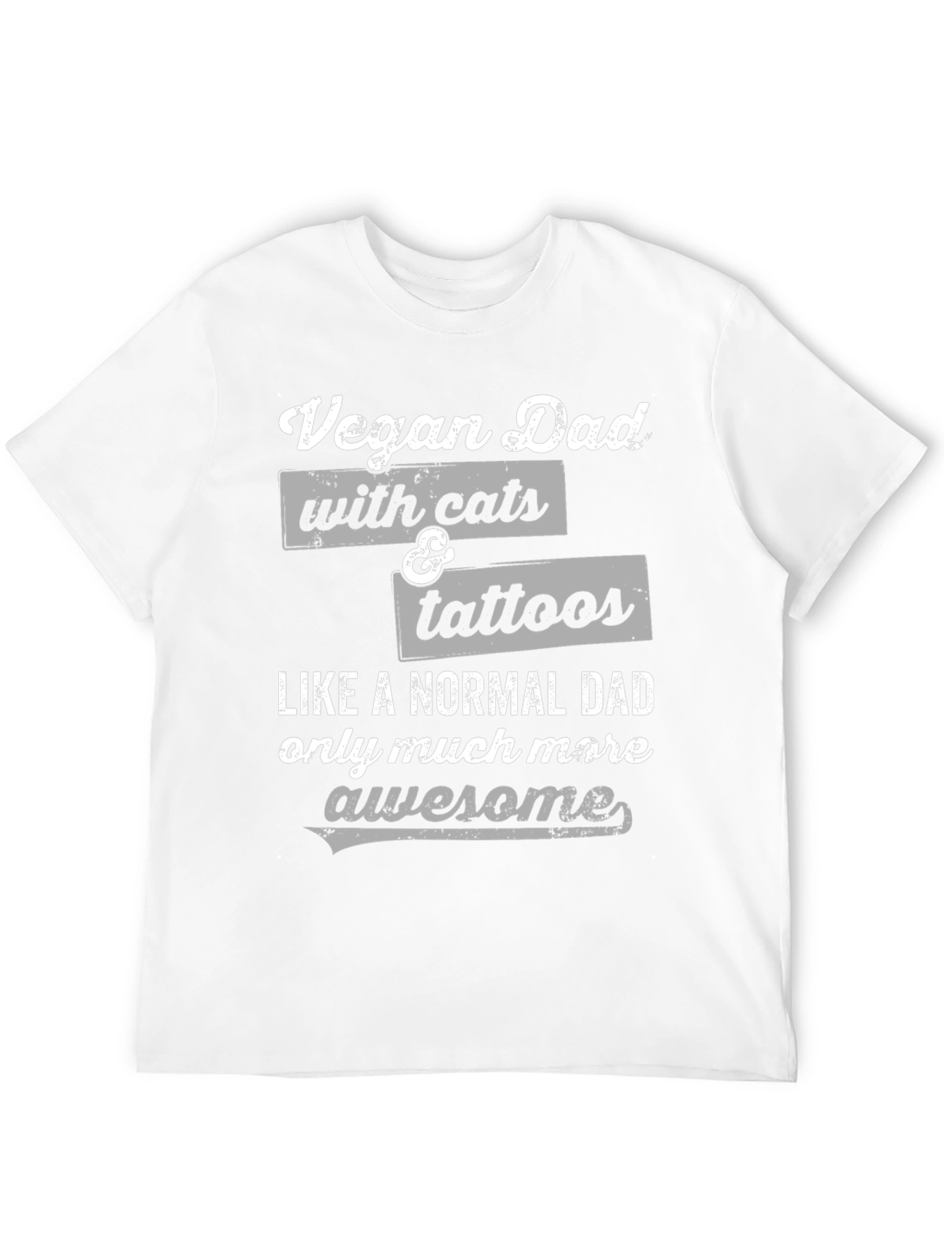 Vegan Dad with Cats & Tattoos Funny Graphic T-Shirt
