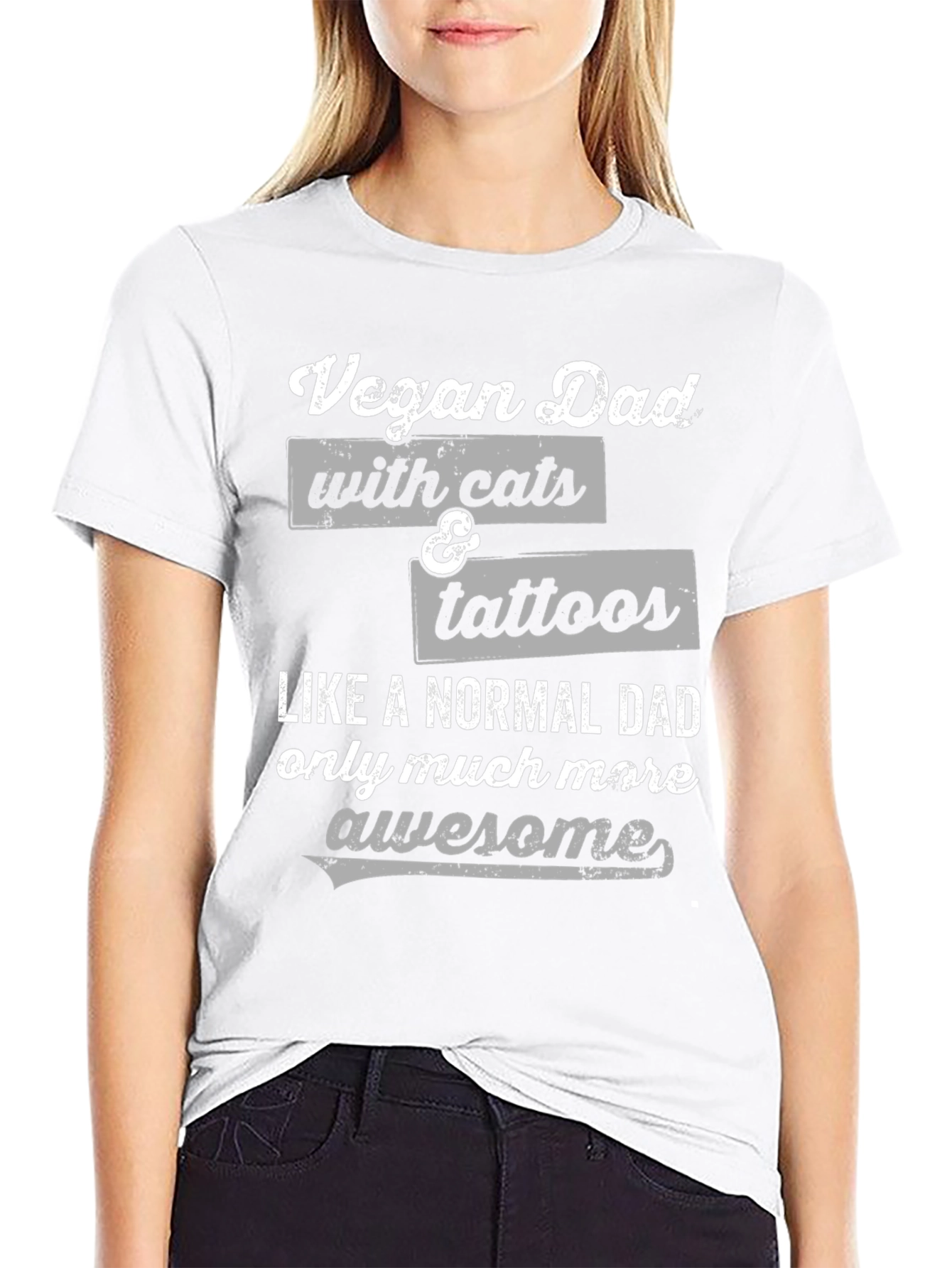 Vegan Dad with Cats & Tattoos Funny Graphic T-Shirt