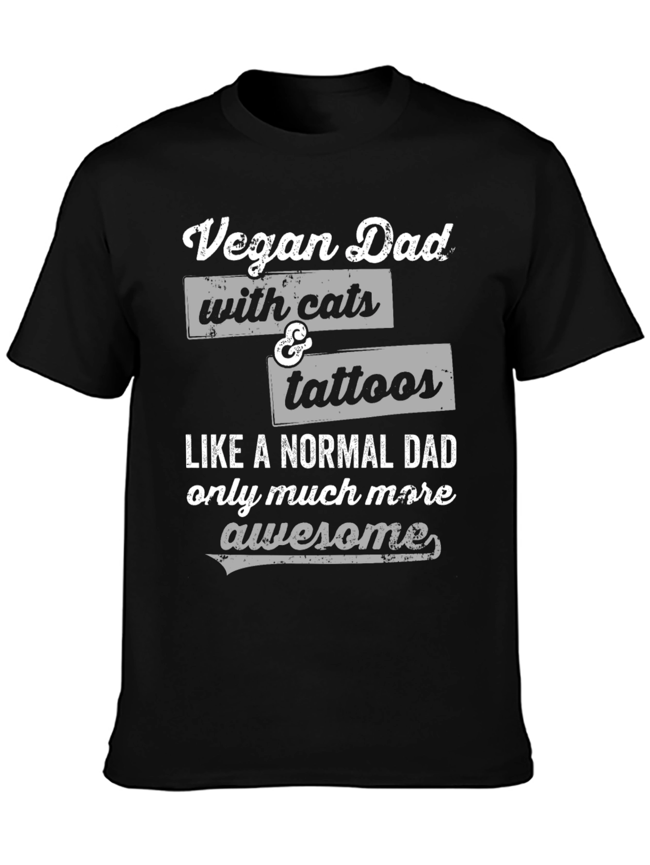 Vegan Dad with Cats & Tattoos Funny Graphic T-Shirt