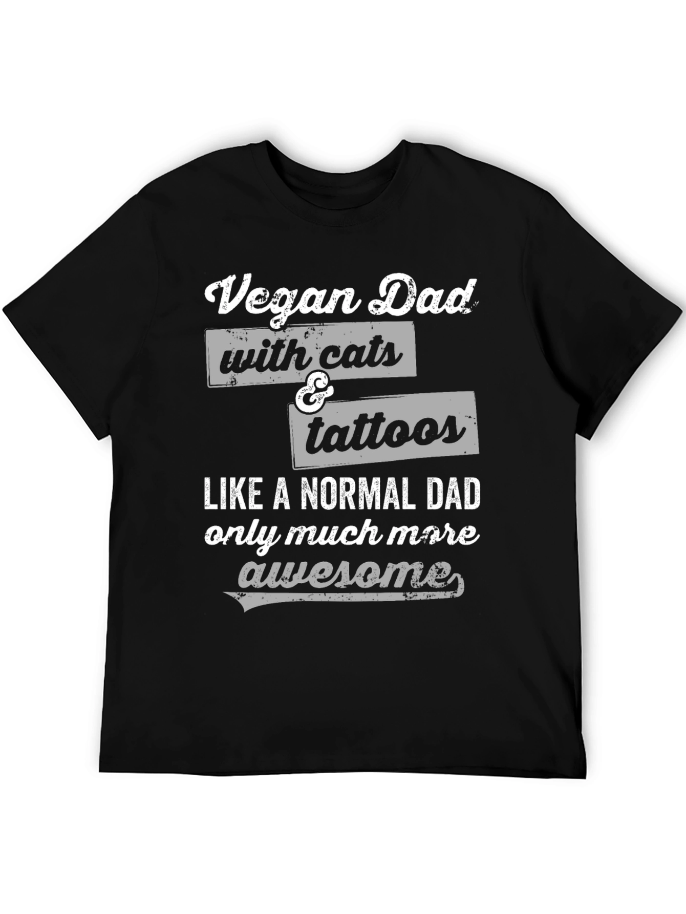Vegan Dad with Cats & Tattoos Funny Graphic T-Shirt
