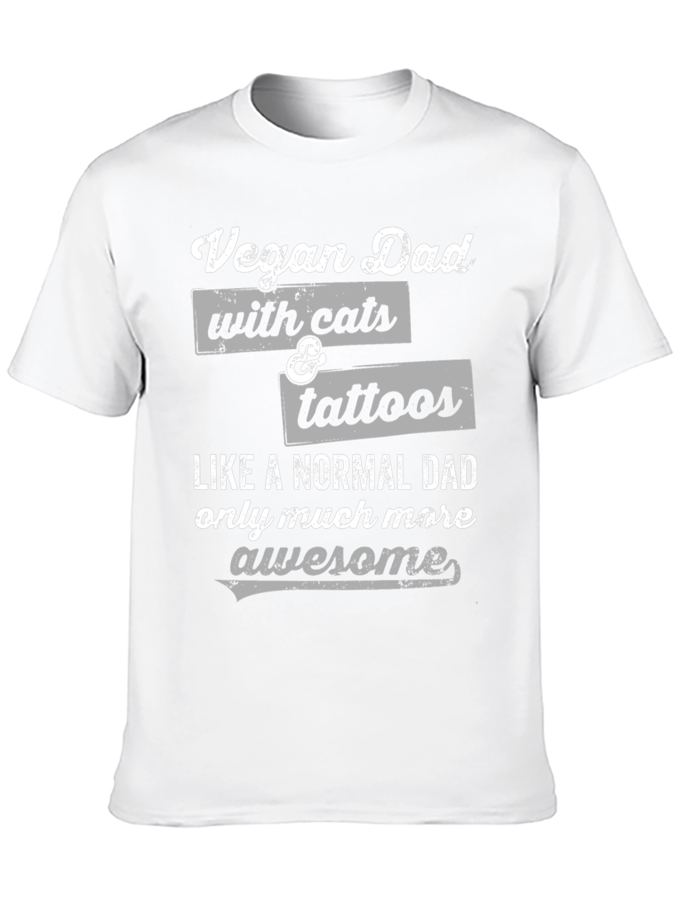 Vegan Dad with Cats & Tattoos Funny Graphic T-Shirt