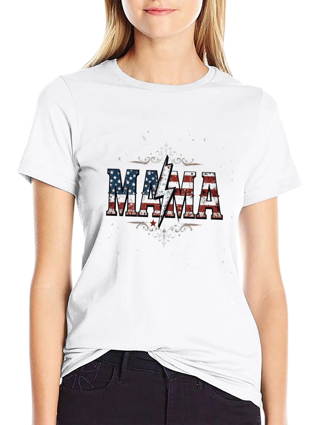 MAMA American Flag Lightning Bolt Graphic T-Shirt