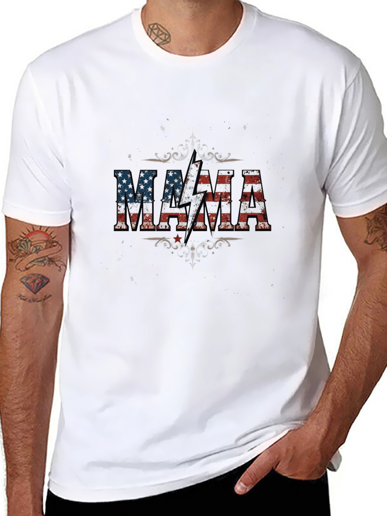 MAMA American Flag Lightning Bolt Graphic T-Shirt