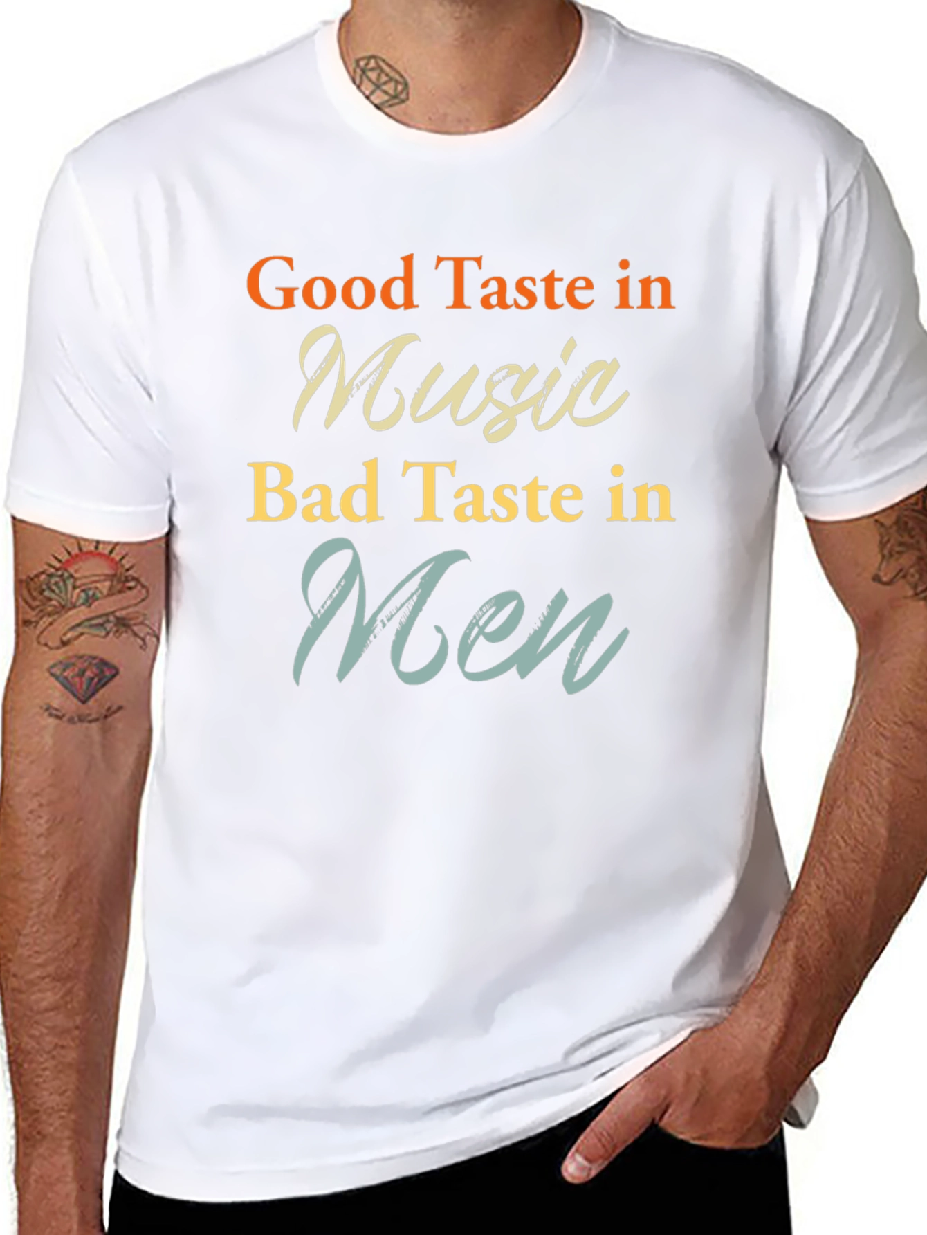 Humorous Graphic Tee - Good Music Bad Men