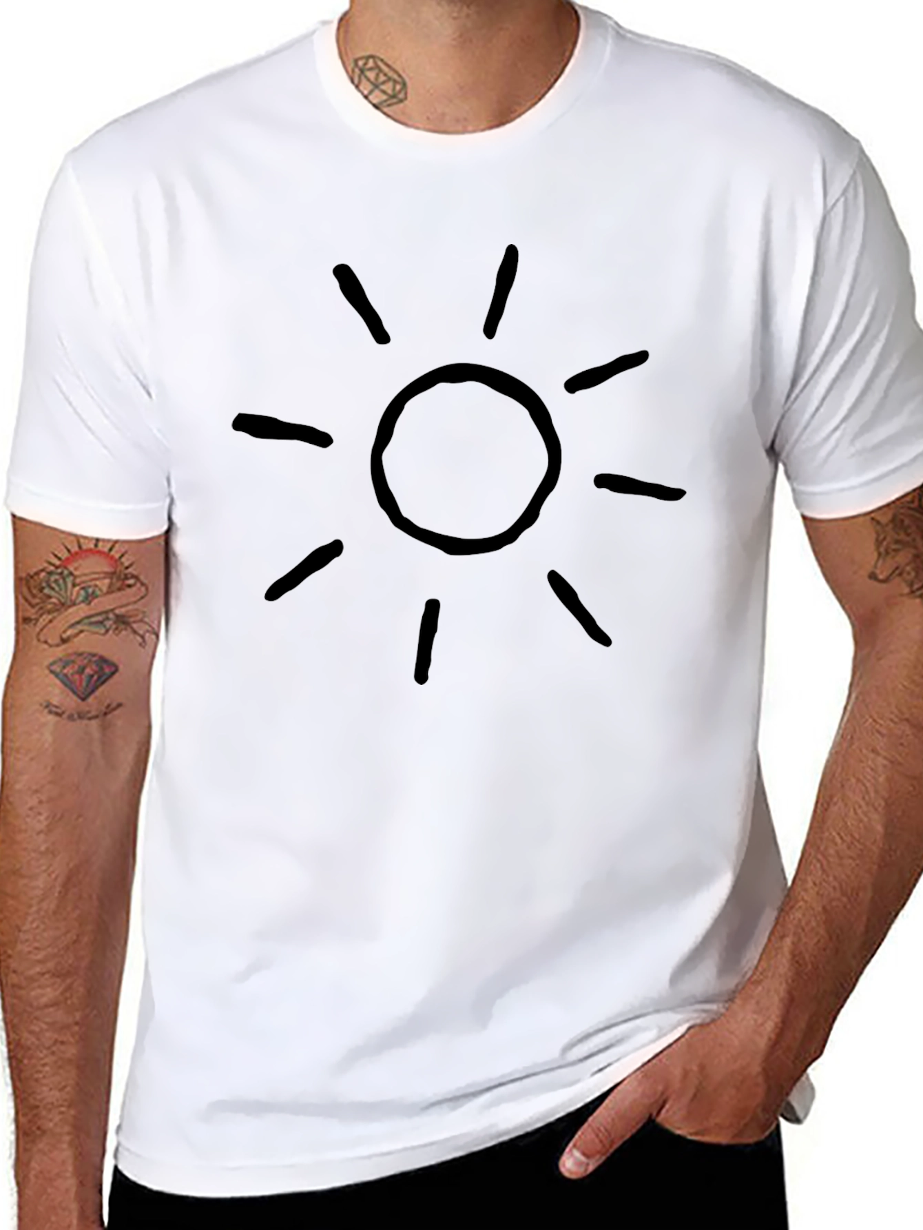 Mens Black Sun Graphic Tee - Casual Cotton T-Shirt