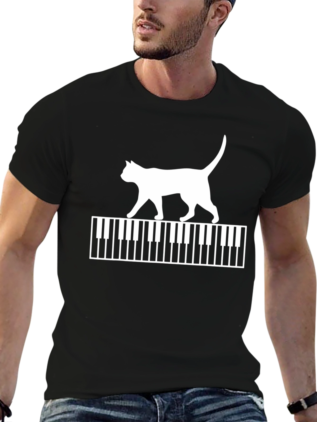 Cat Walking on Piano Keys Graphic T-Shirt