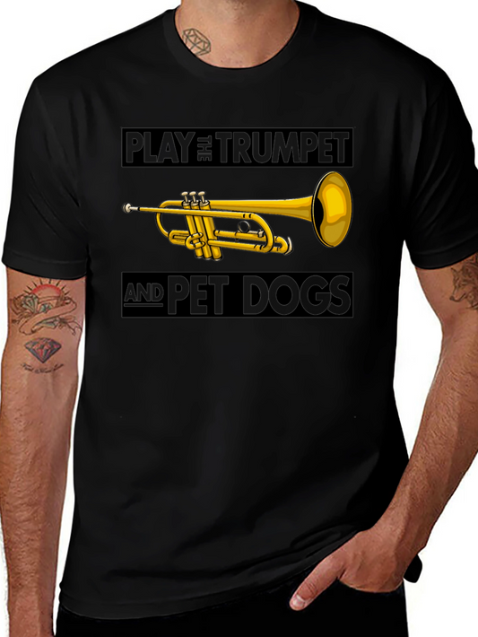 Play Trumpet and Pet Dogs Black T-Shirt