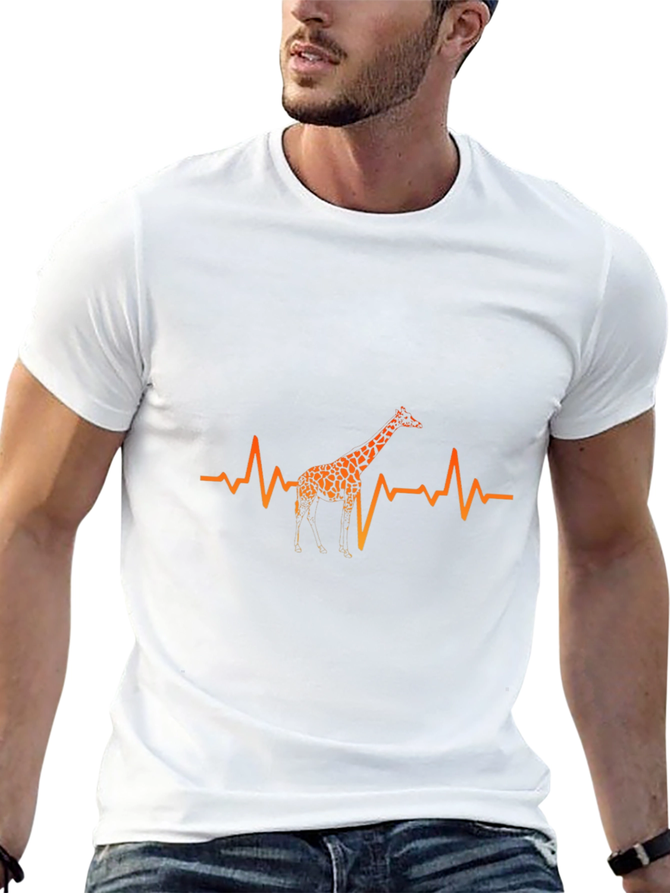 Giraffe Heartbeat Graphic Black T-Shirt