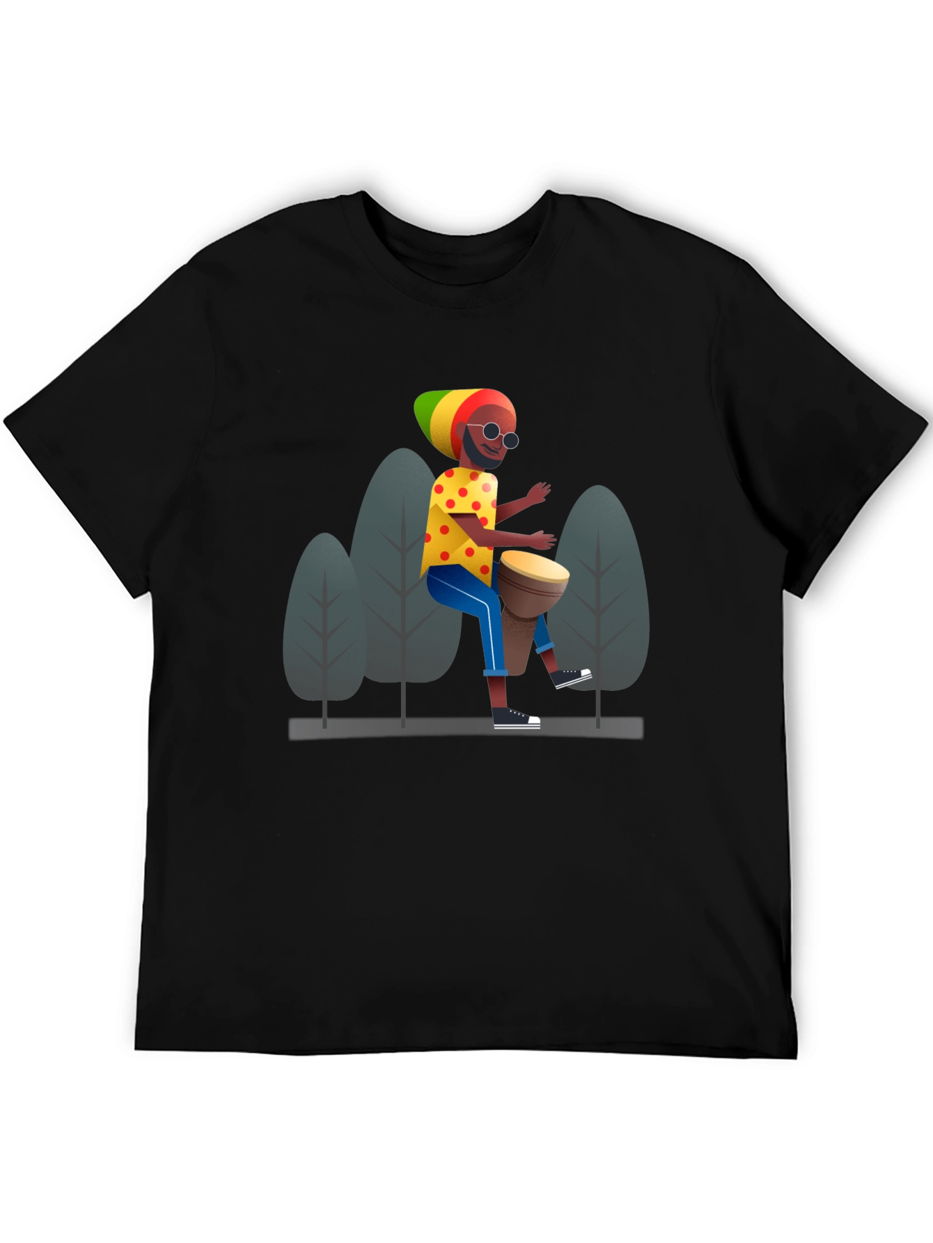 Rasta Drummer Graphic Tee - Cool Black T-Shirt