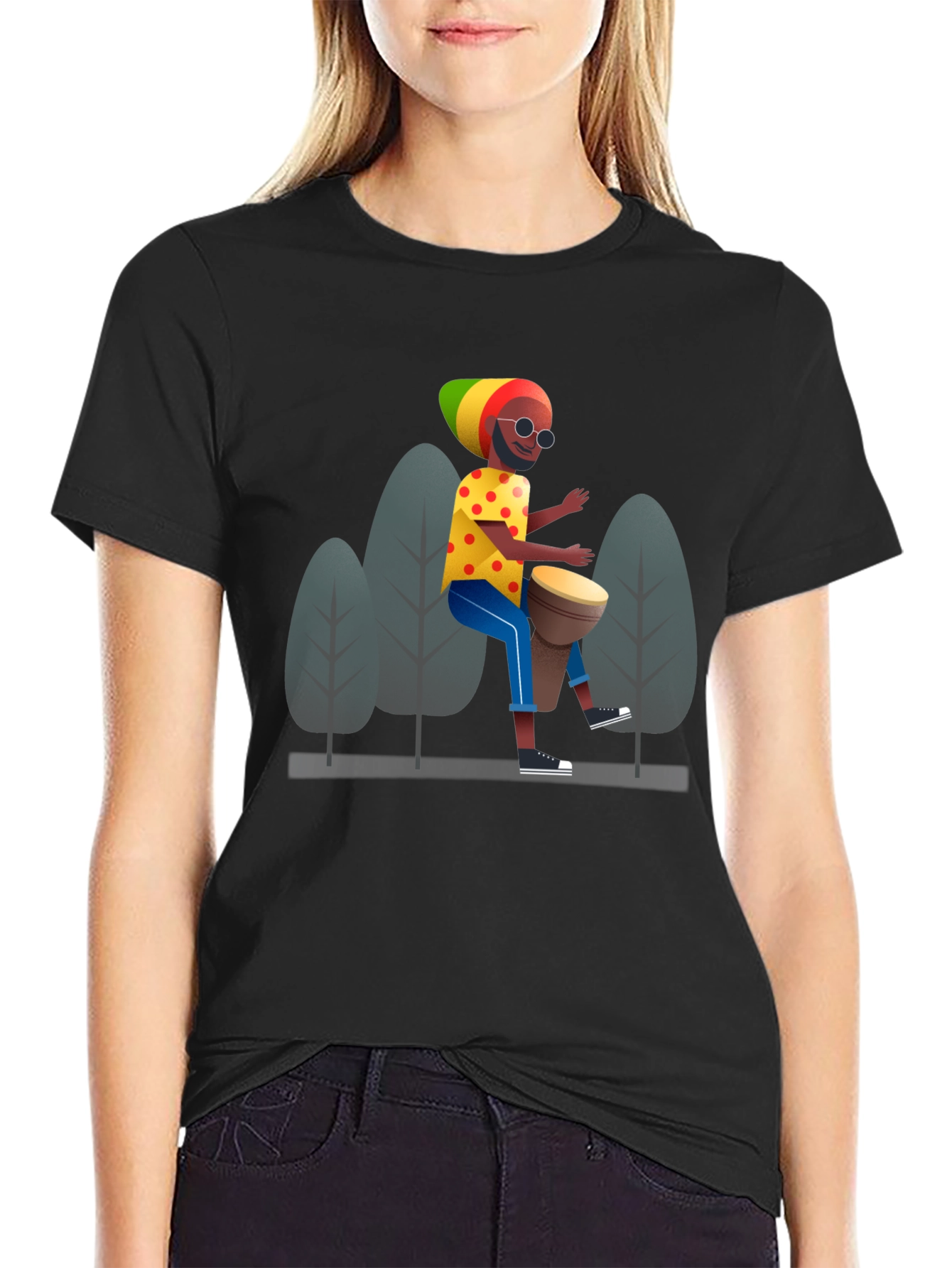Rasta Drummer Graphic Tee - Cool Black T-Shirt