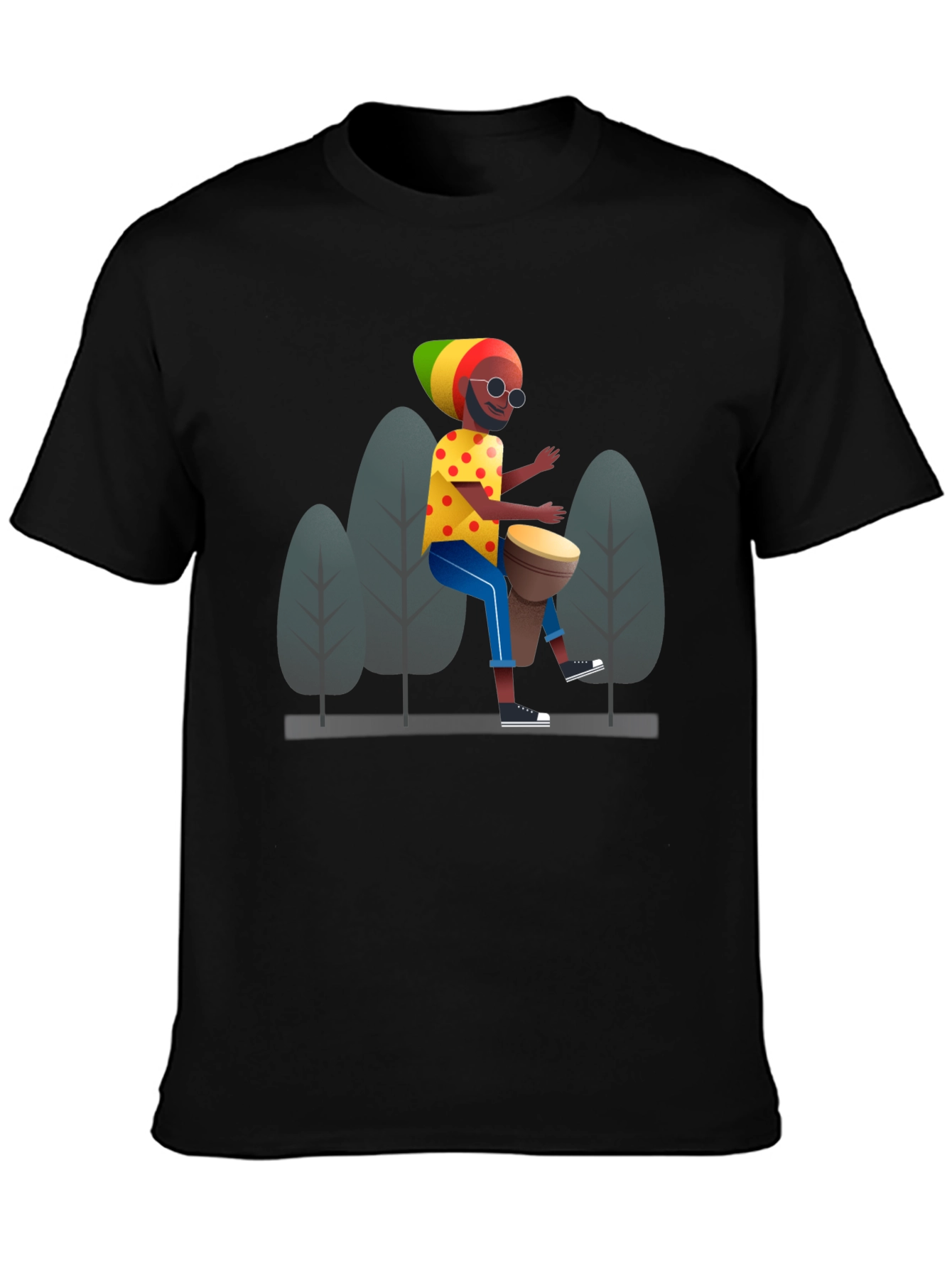 Rasta Drummer Graphic Tee - Cool Black T-Shirt