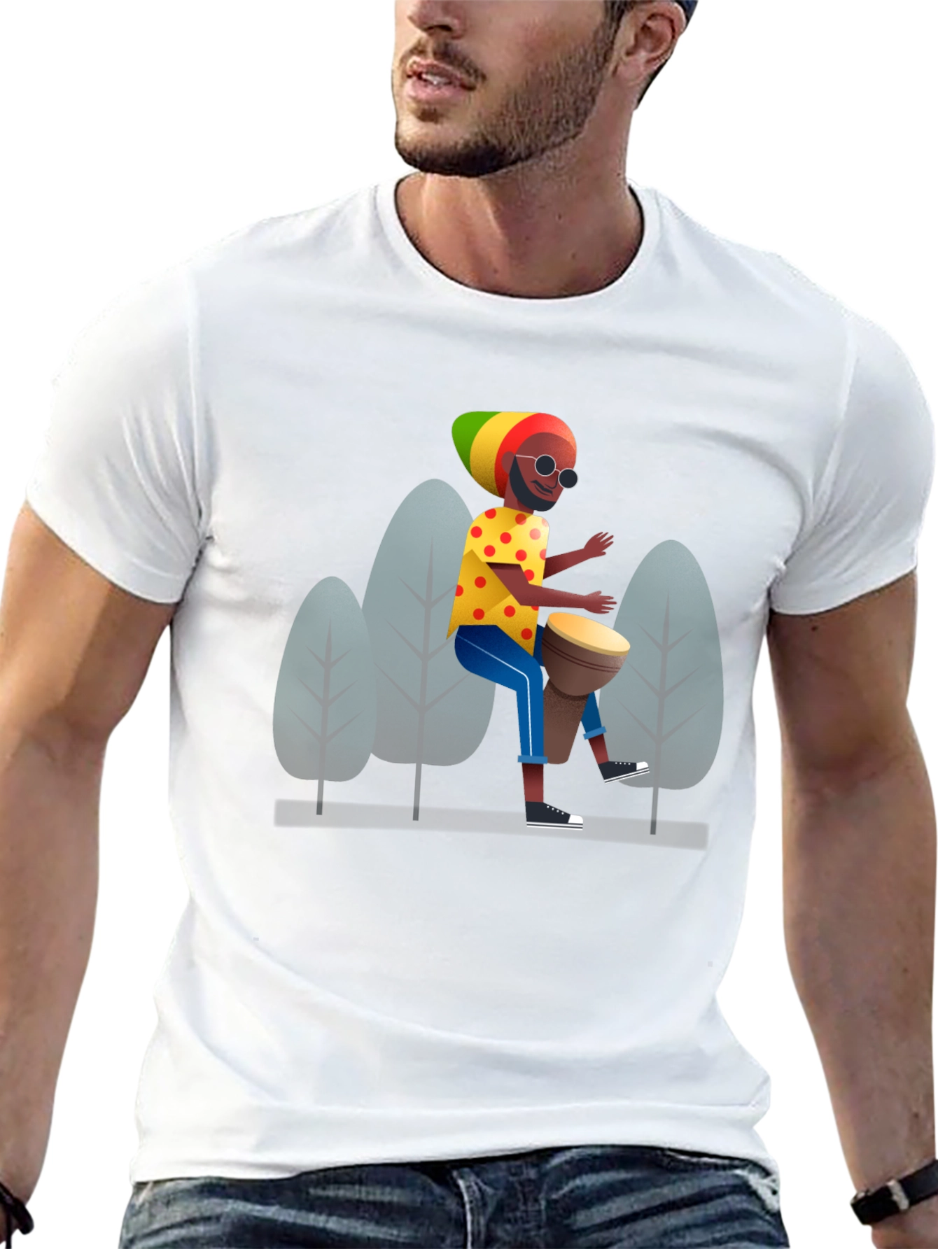 Rasta Drummer Graphic Tee - Cool Black T-Shirt