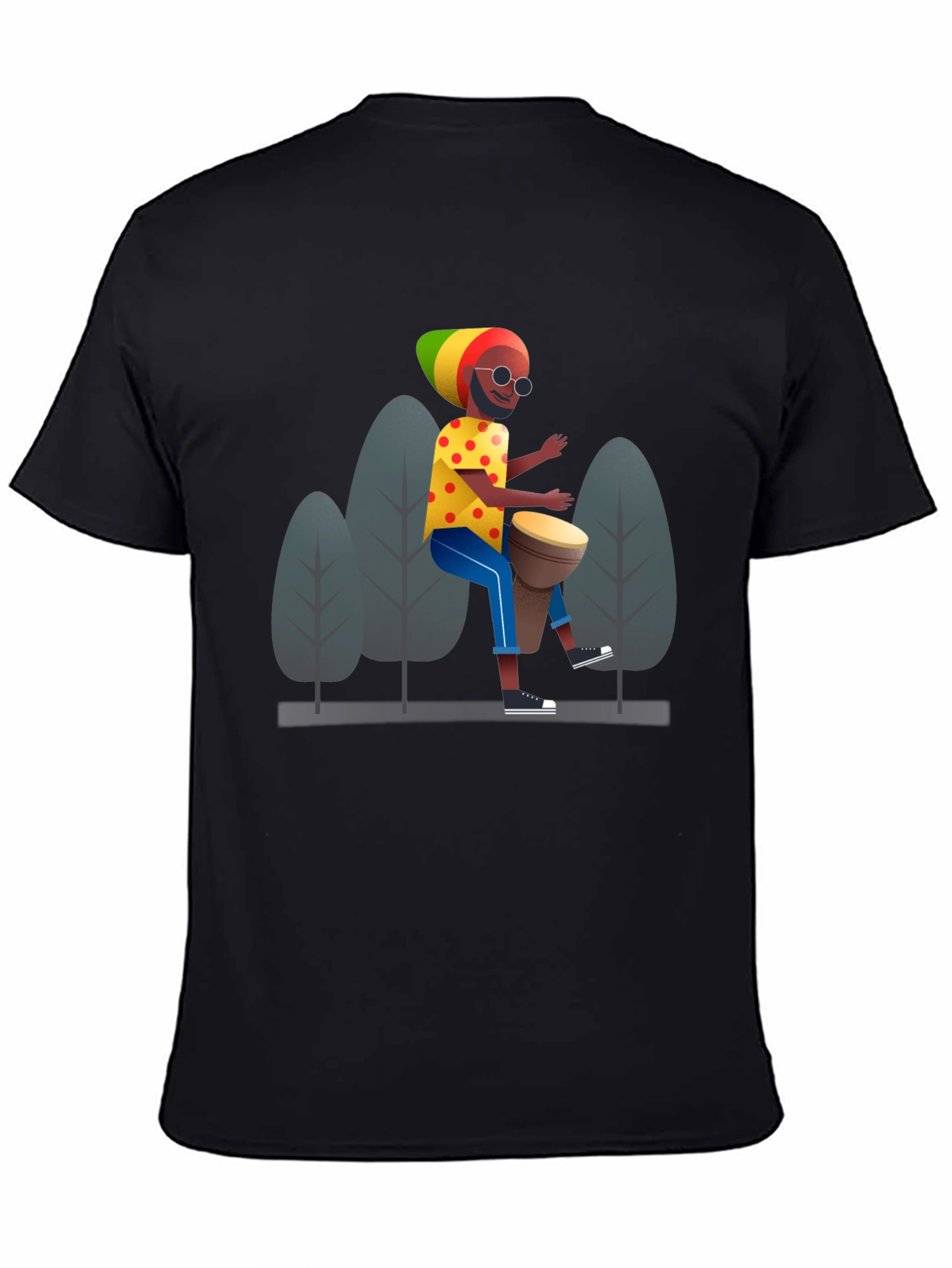 Rasta Drummer Graphic Tee - Cool Black T-Shirt