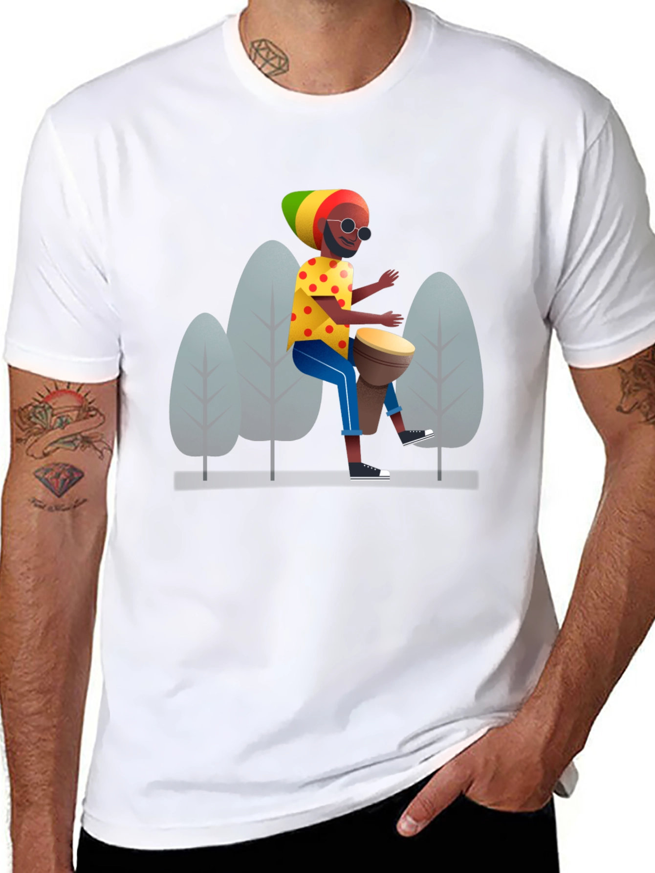 Rasta Drummer Graphic Tee - Cool Black T-Shirt
