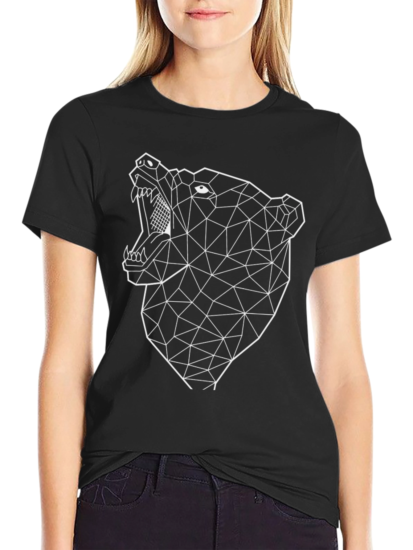 Geometric Bear Graphic Black T-Shirt