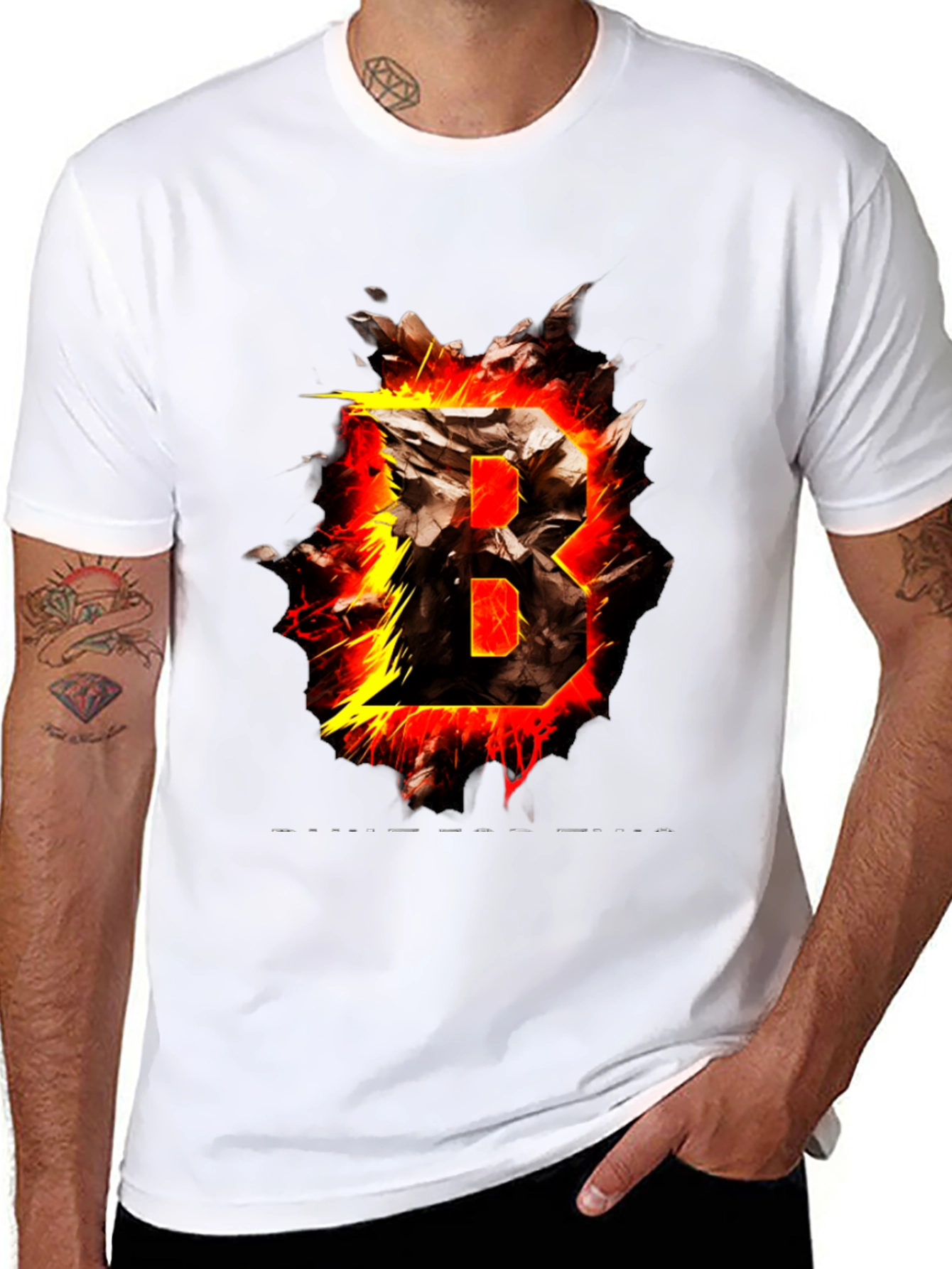 Fiery Letter B Graphic Black T-Shirt