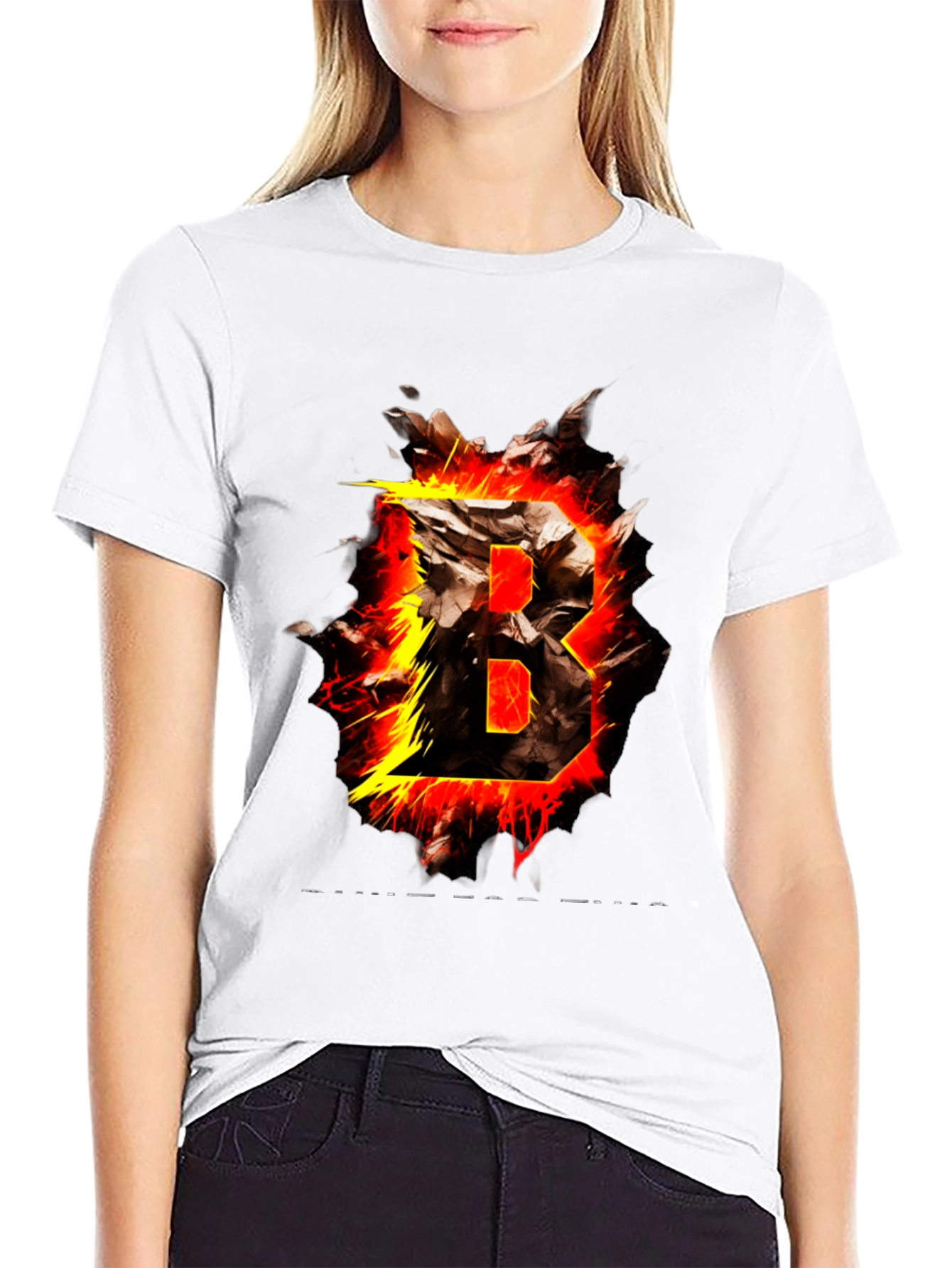 Fiery Letter B Graphic Black T-Shirt