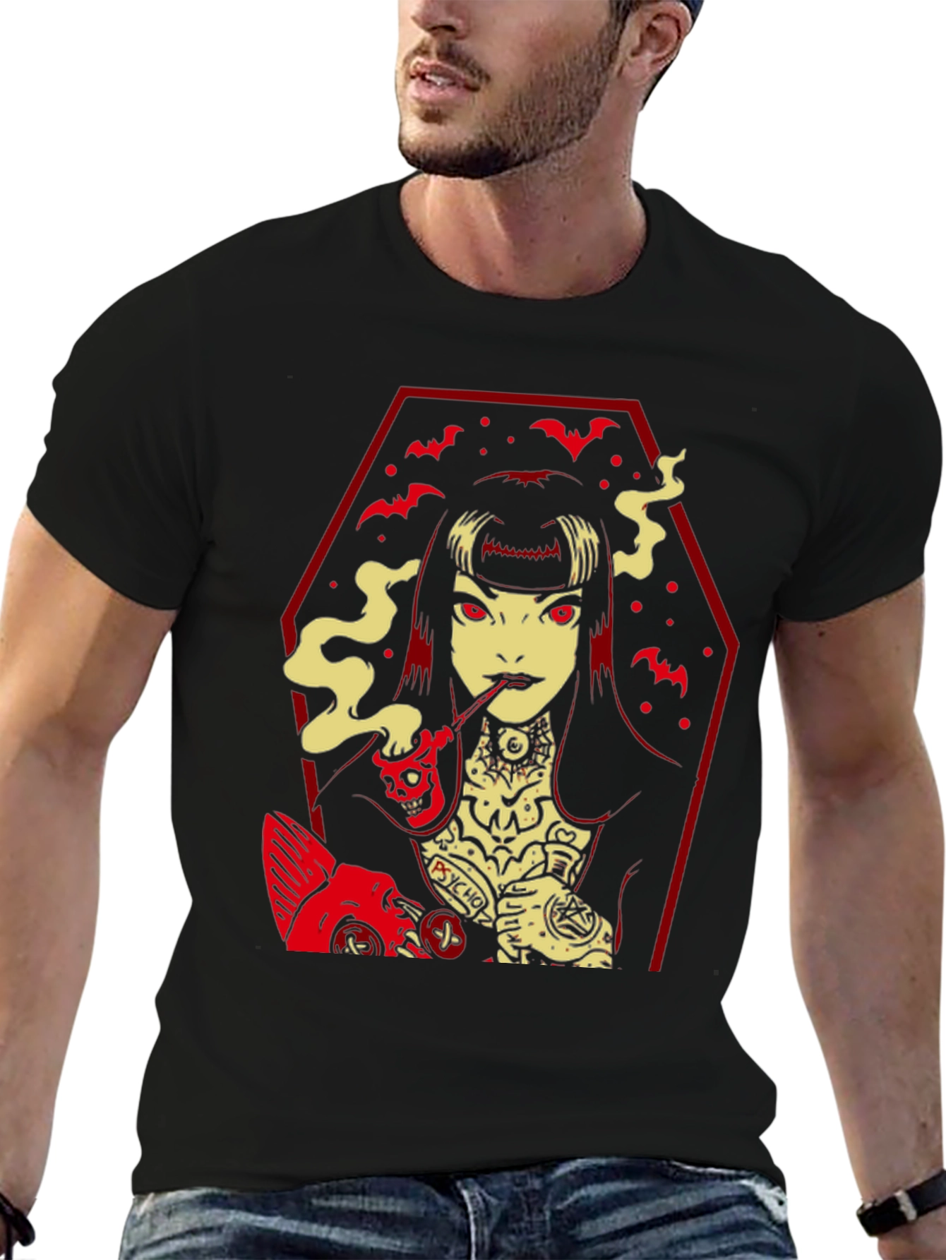 Gothic Vampire T-Shirt - Coffin Bats Design